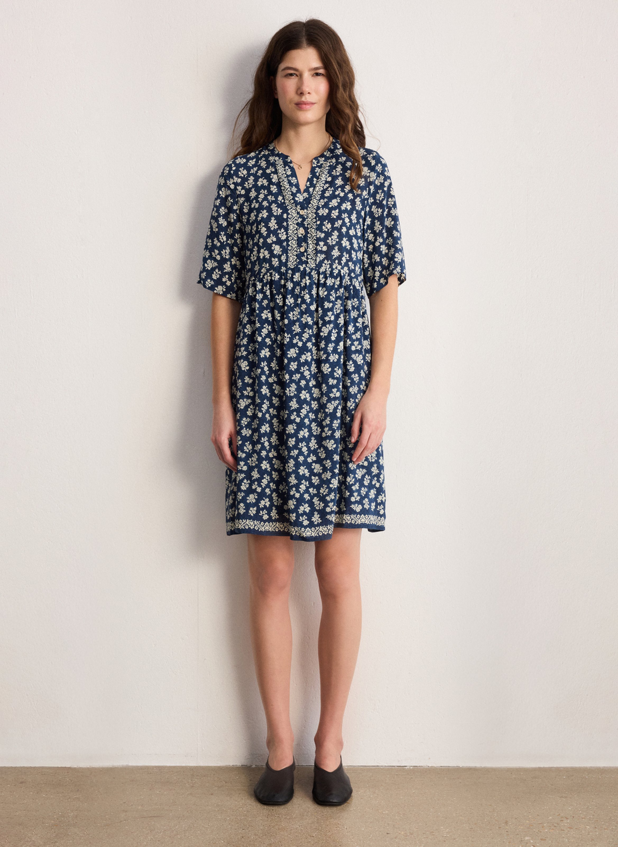 Robe courte col V imprimé PABLO Bleu