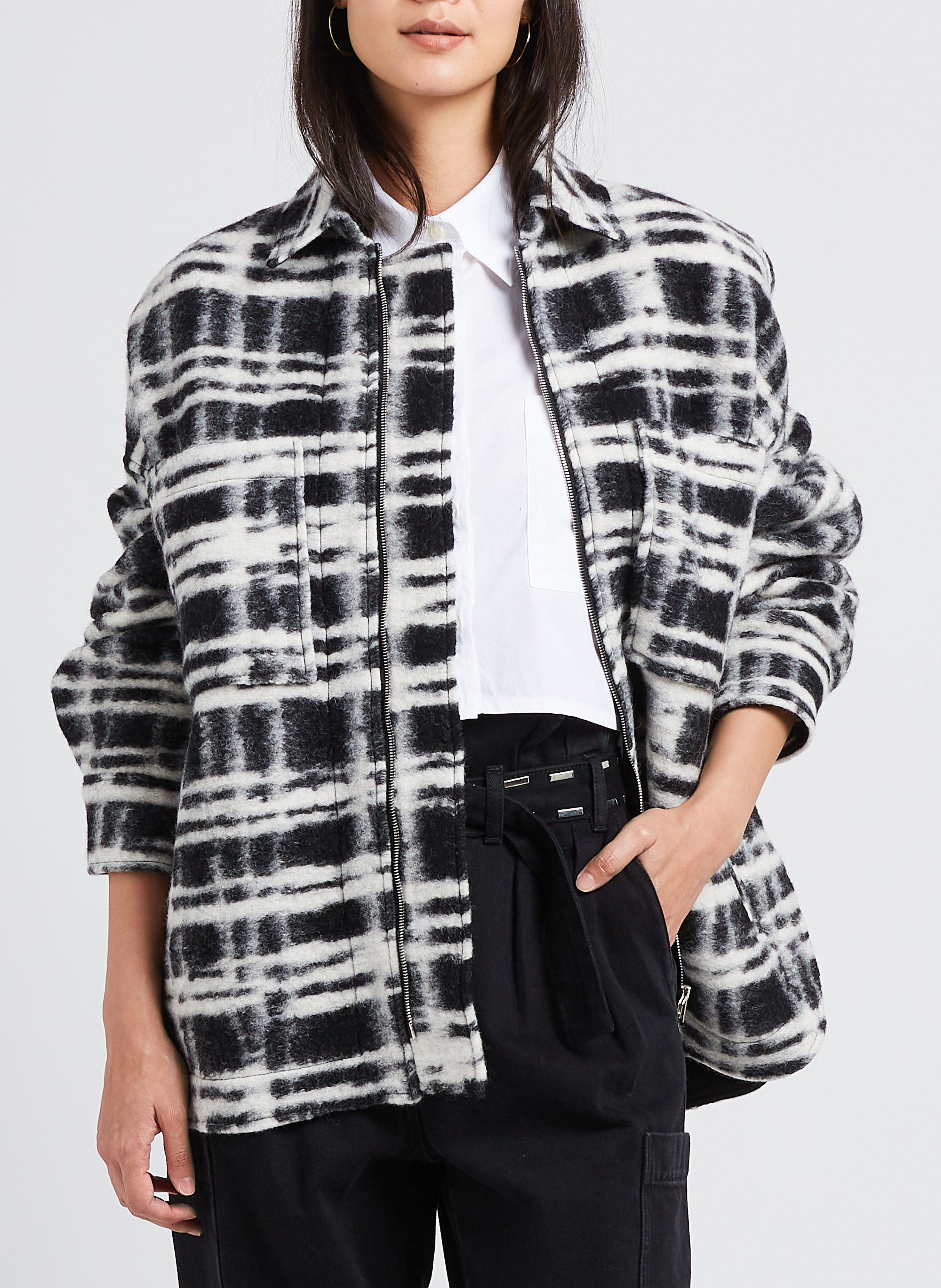 Karierte Wollmix-Jacke mit klassischem Kragen IRO Schwarz