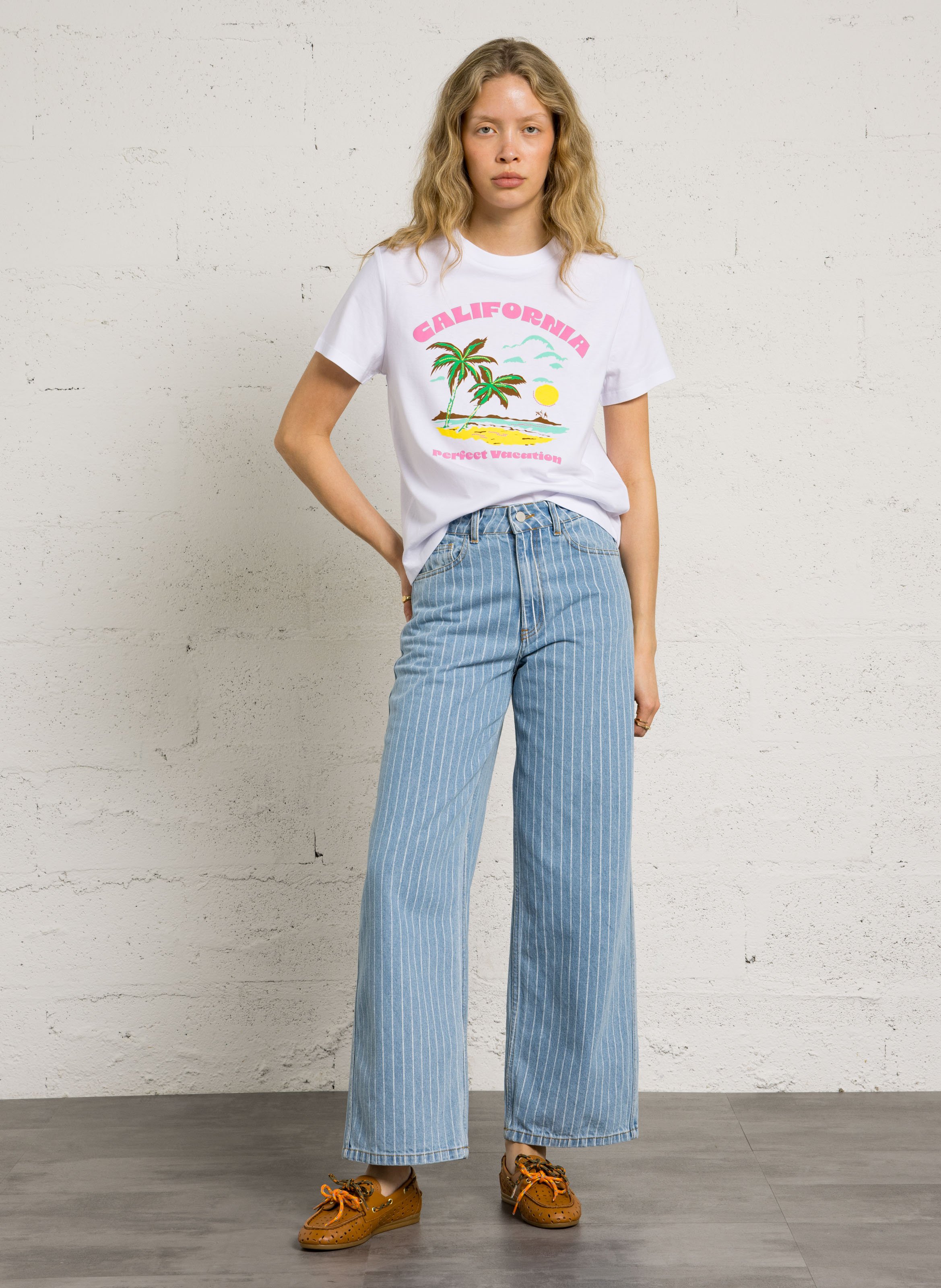 Tee-shirt droit col rond sérigraphié BANANA MOON Blanc