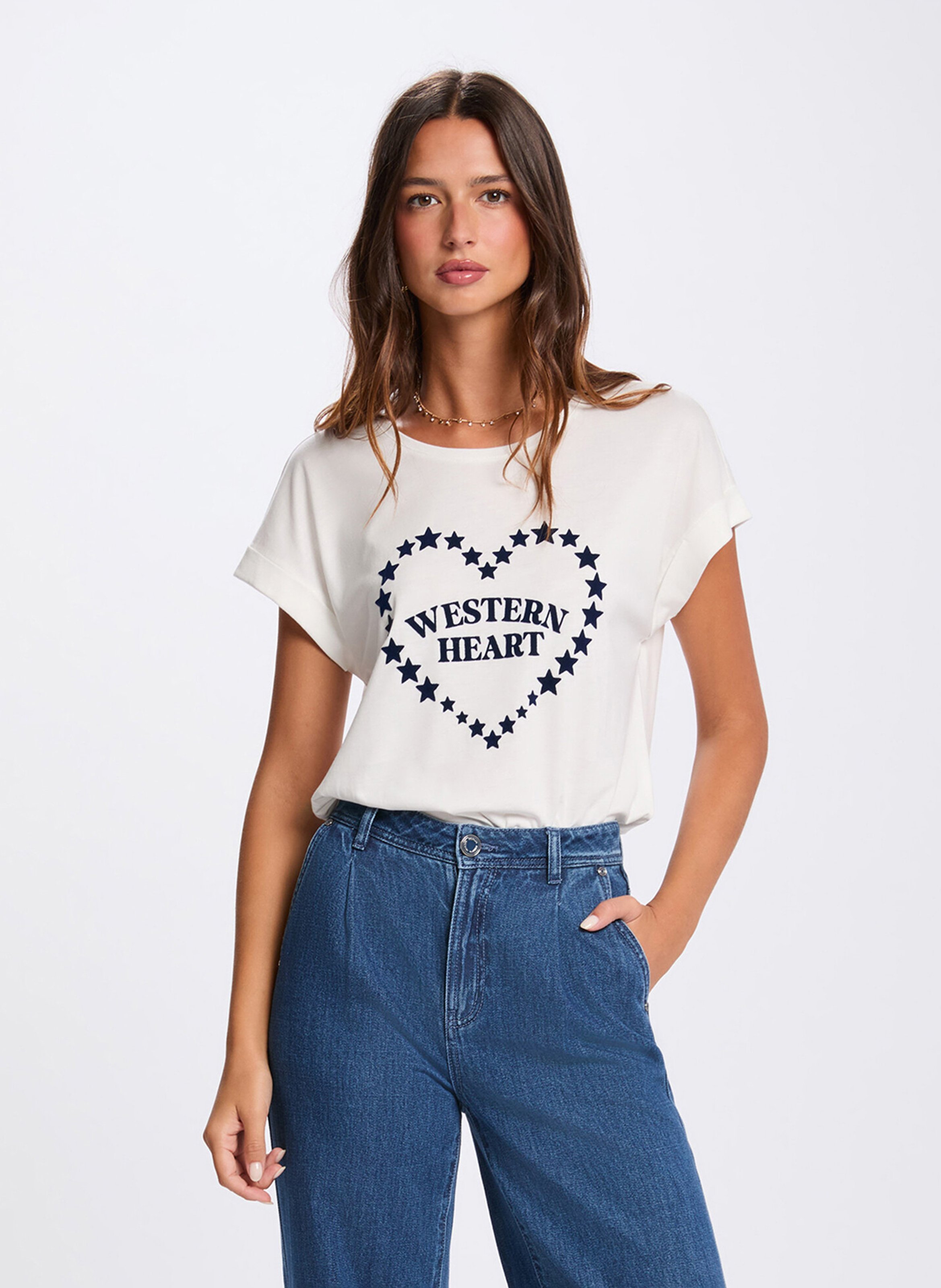 Straight-cut printed round-neck T-shirt MORGAN White