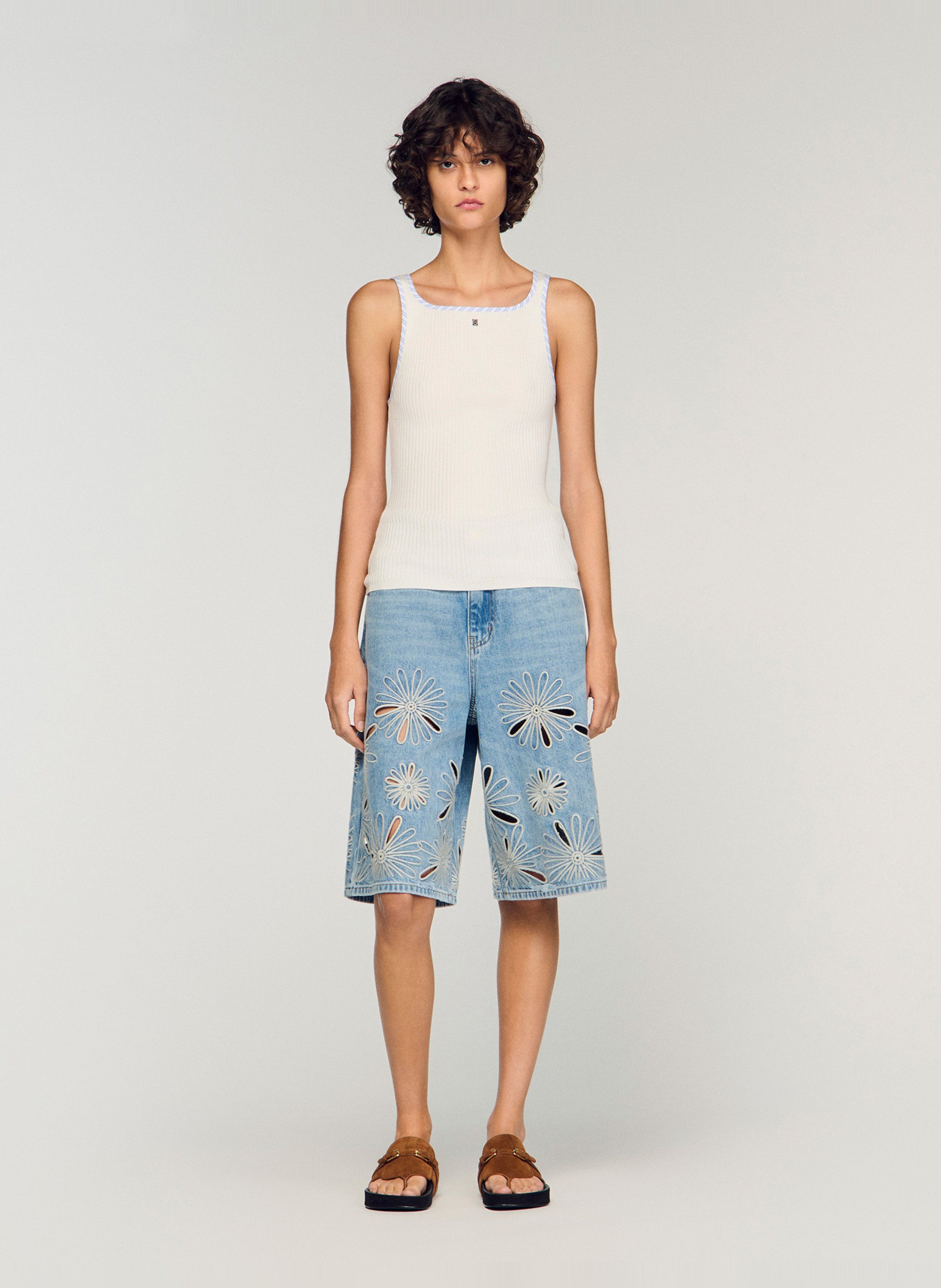 Singlet van tricot met vierkante hals SANDRO Beige