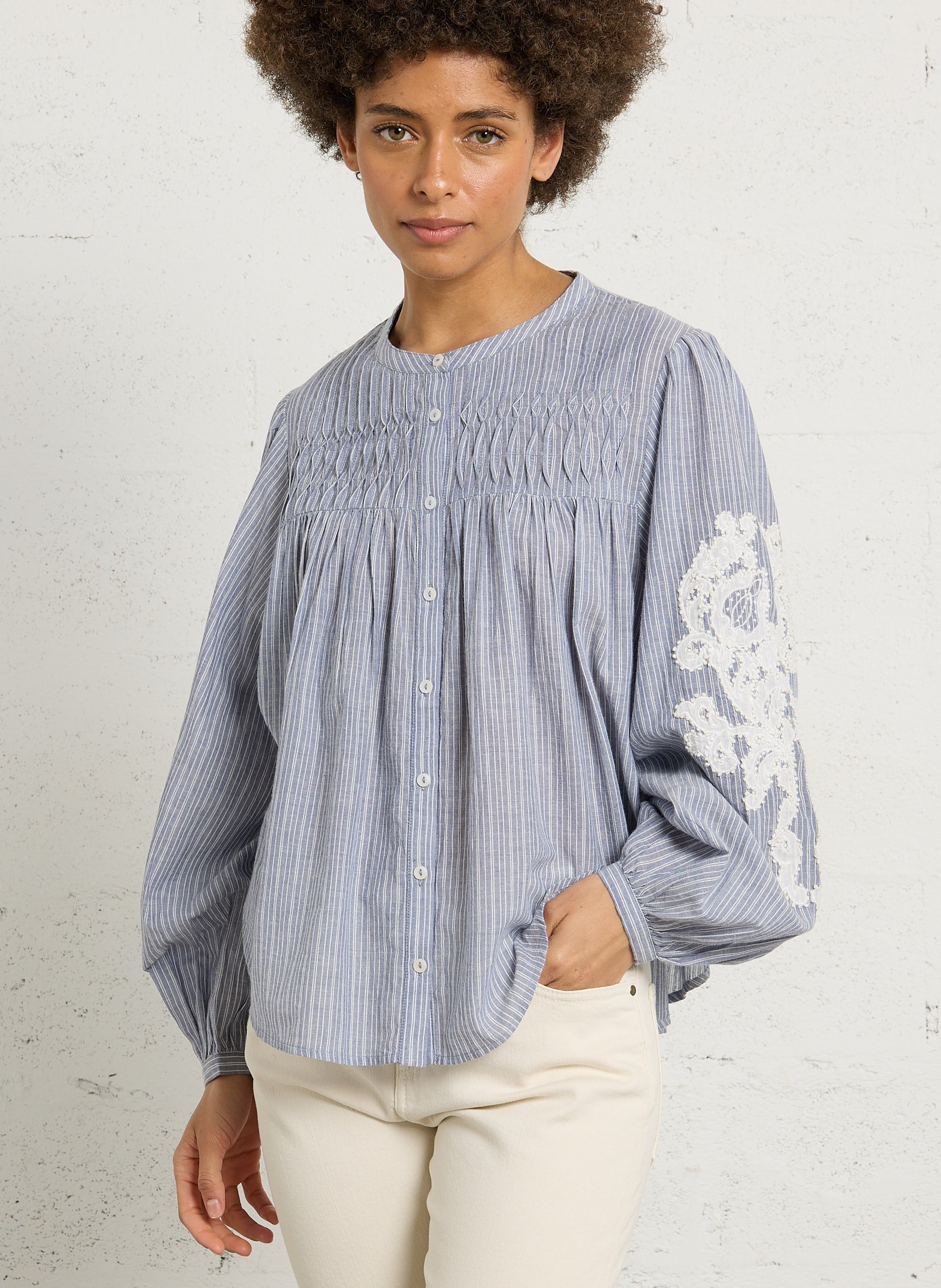 Blouse col rond en coton bio LOUISE MISHA Bleu