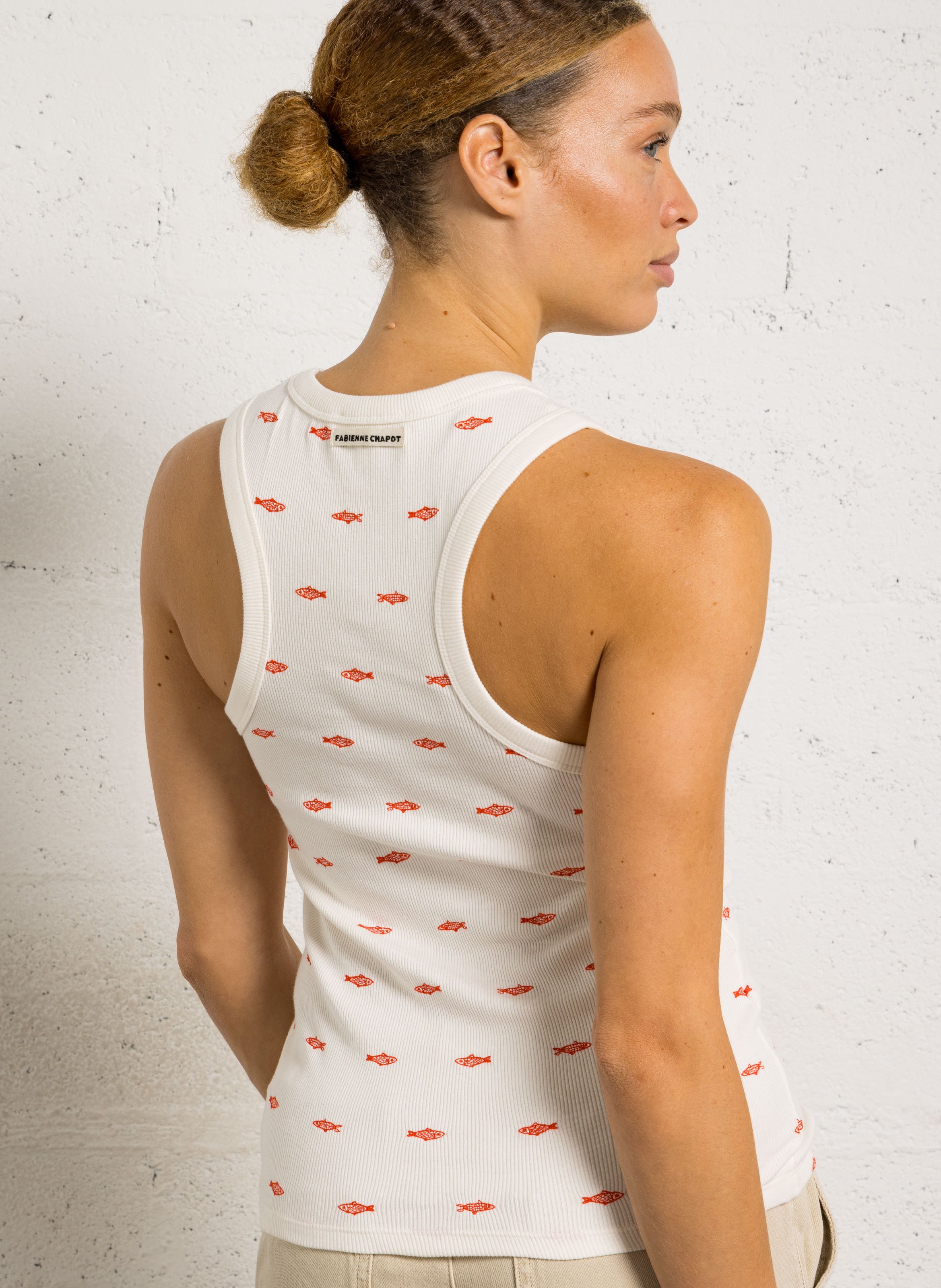 Débardeur droit col rond en coton bio mélangé FABIENNE CHAPOT Blanc