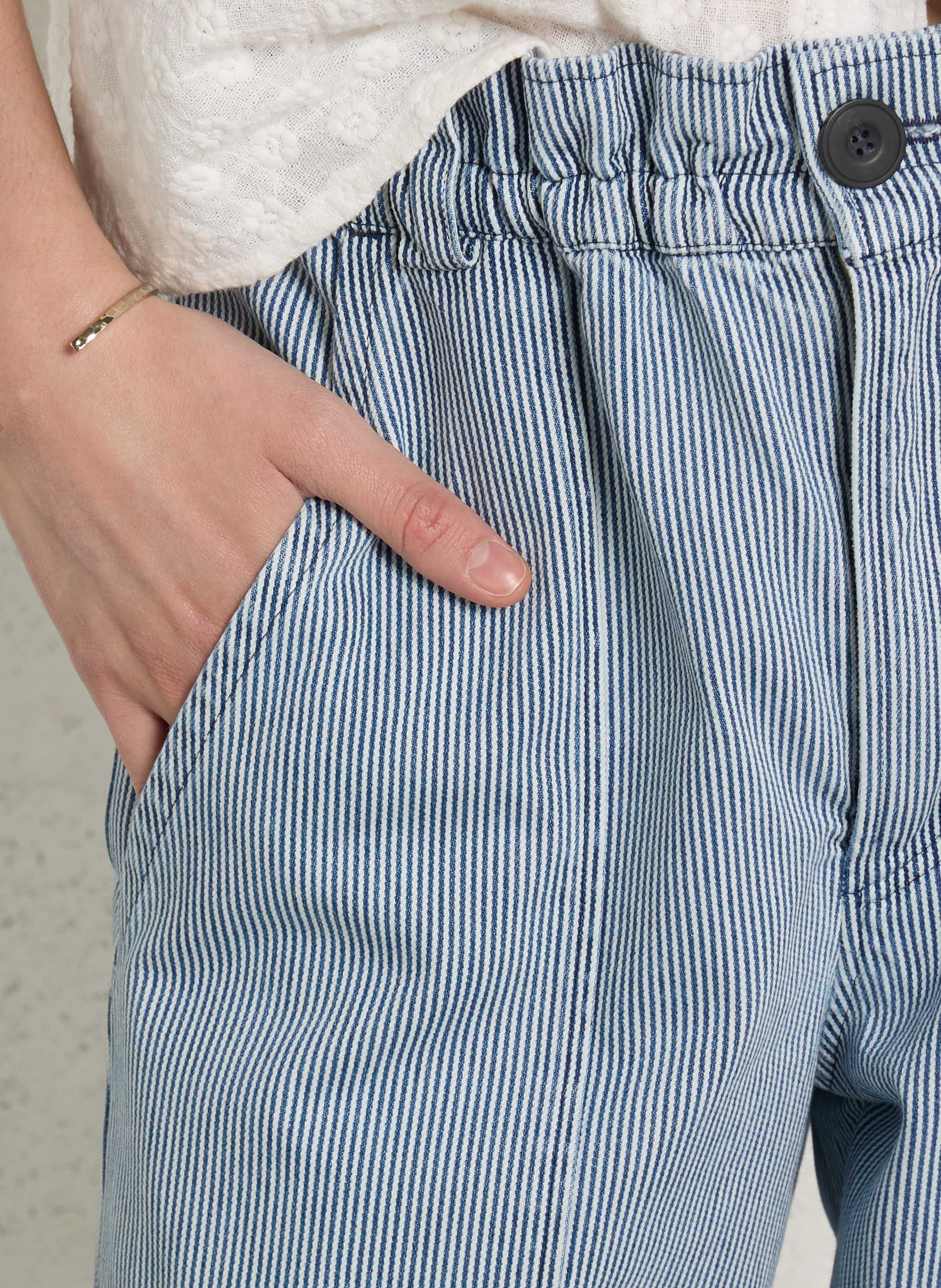 Pantalon droit taille haute en coton rayé SUZIE WINKLE Bleu