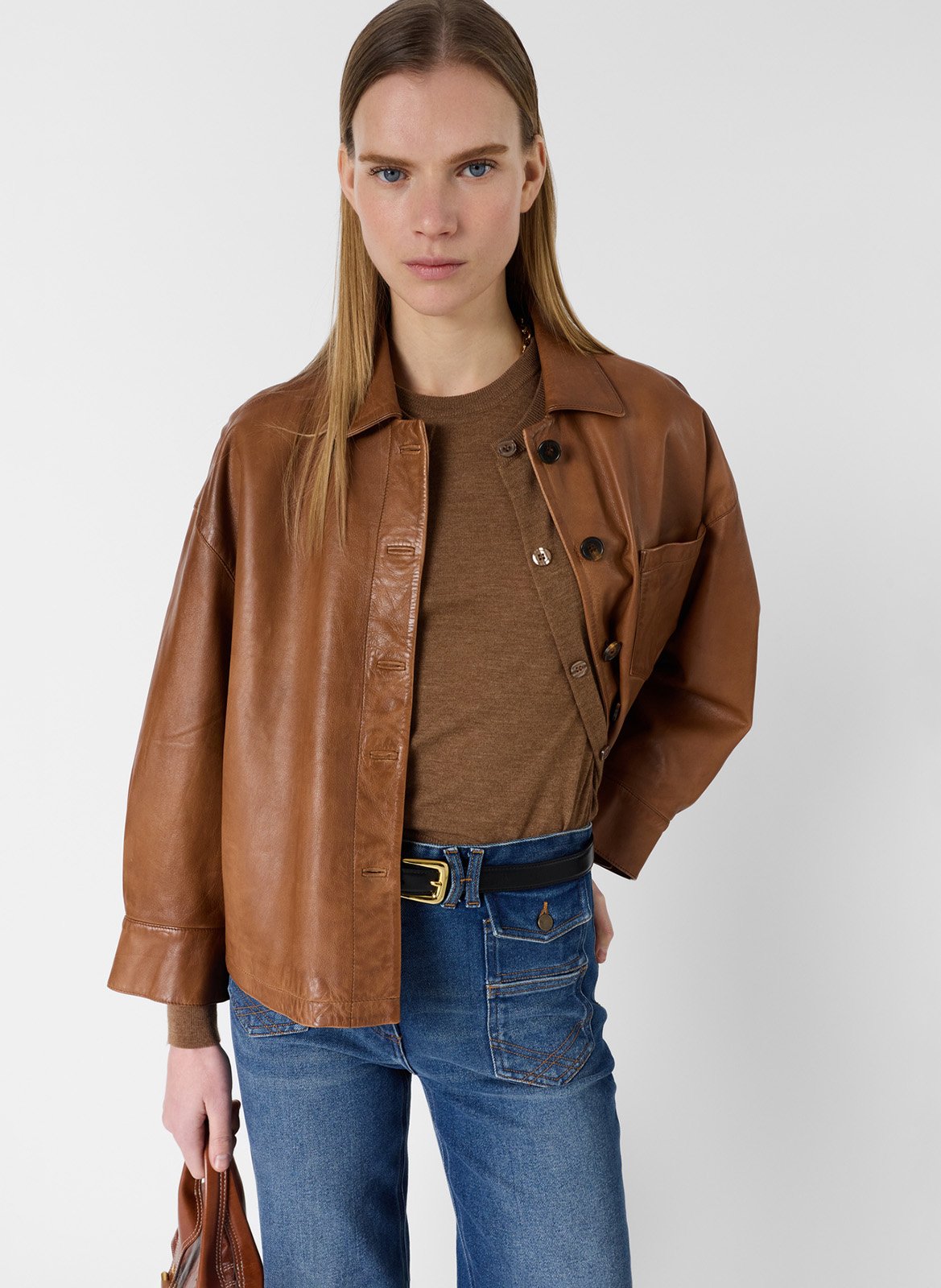 Leather jacket with classic collar GERARD DAREL Brown