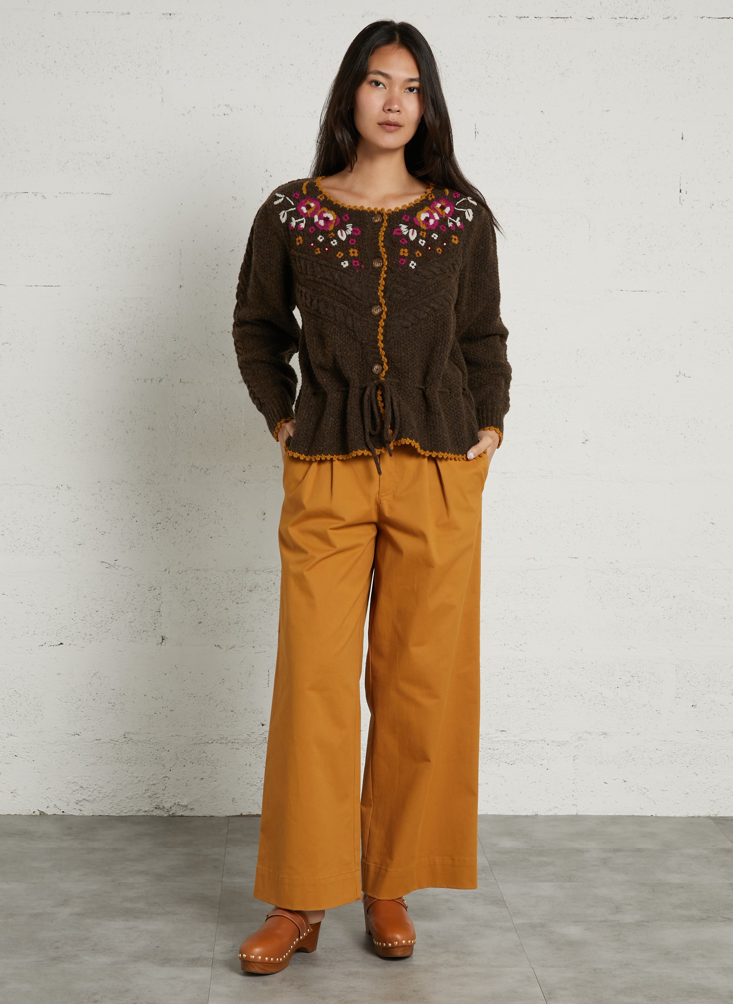 Cardigan droit col rond en maille LOUISE MISHA Marron