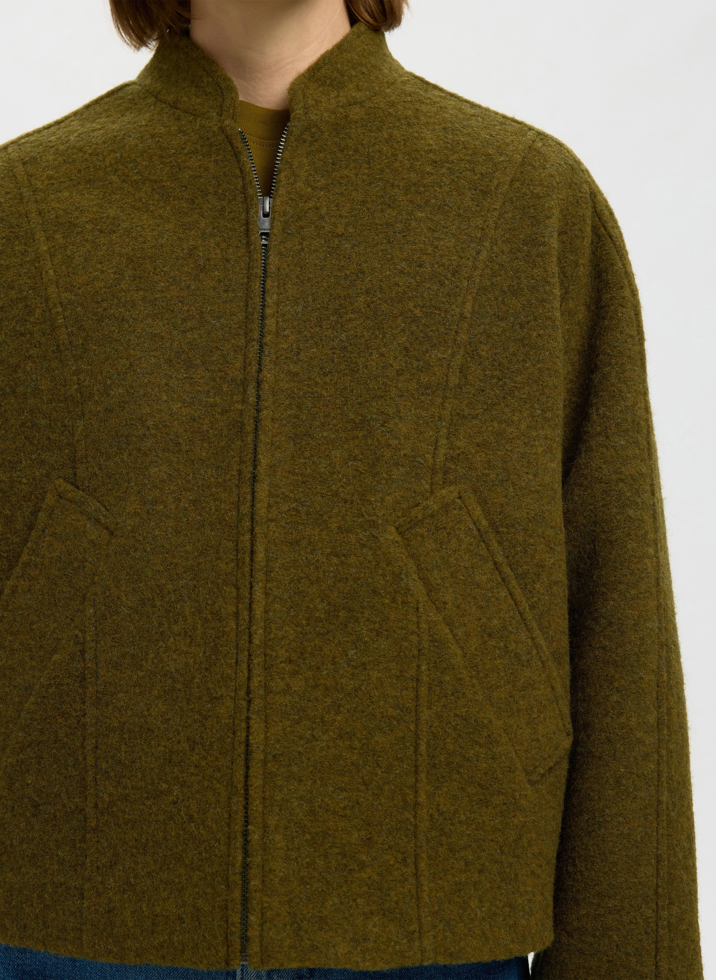 Veste oversize en laine recyclée mélangée SELECTED Vert