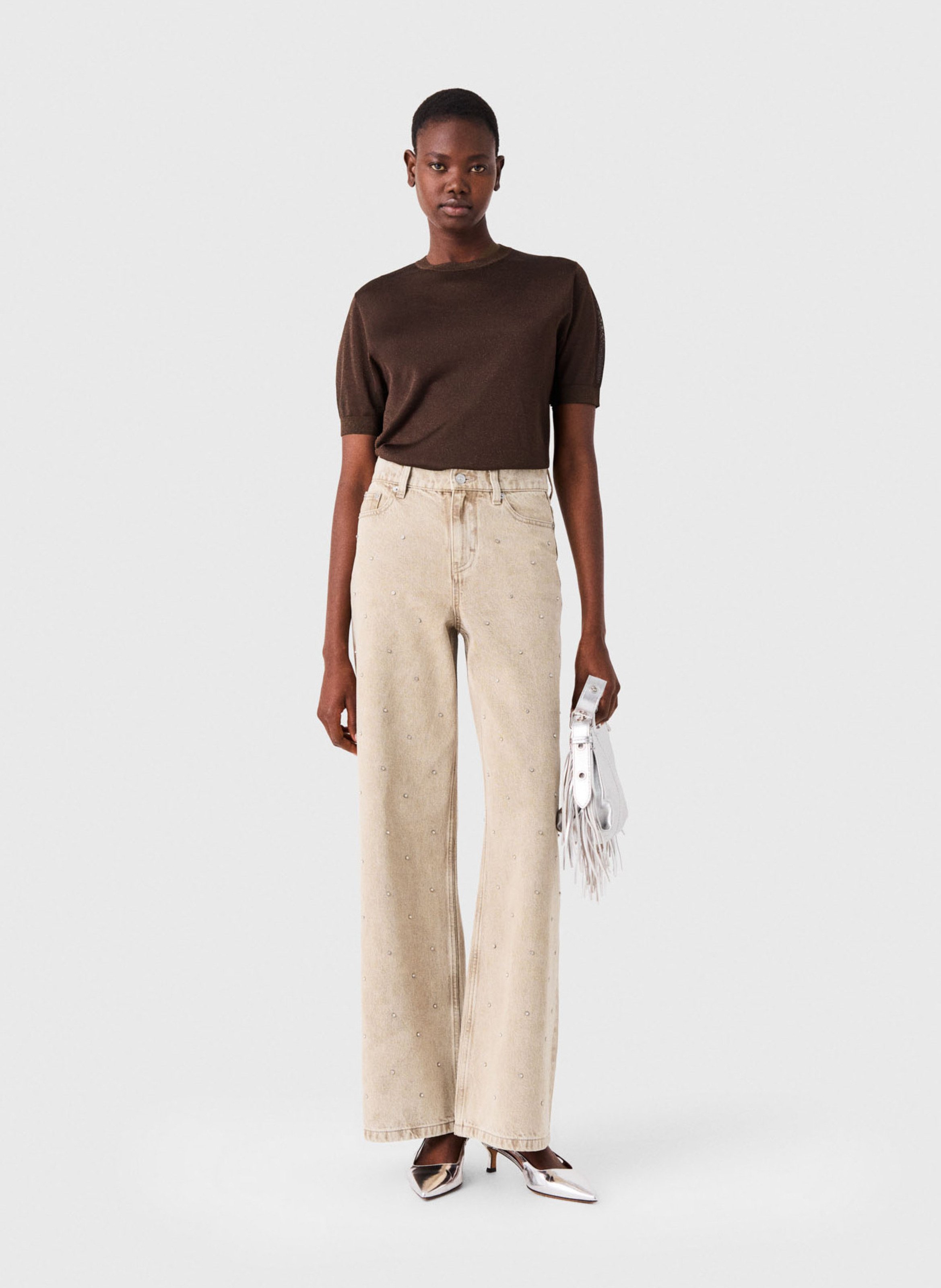 Flared cotton jeans MAJE Beige