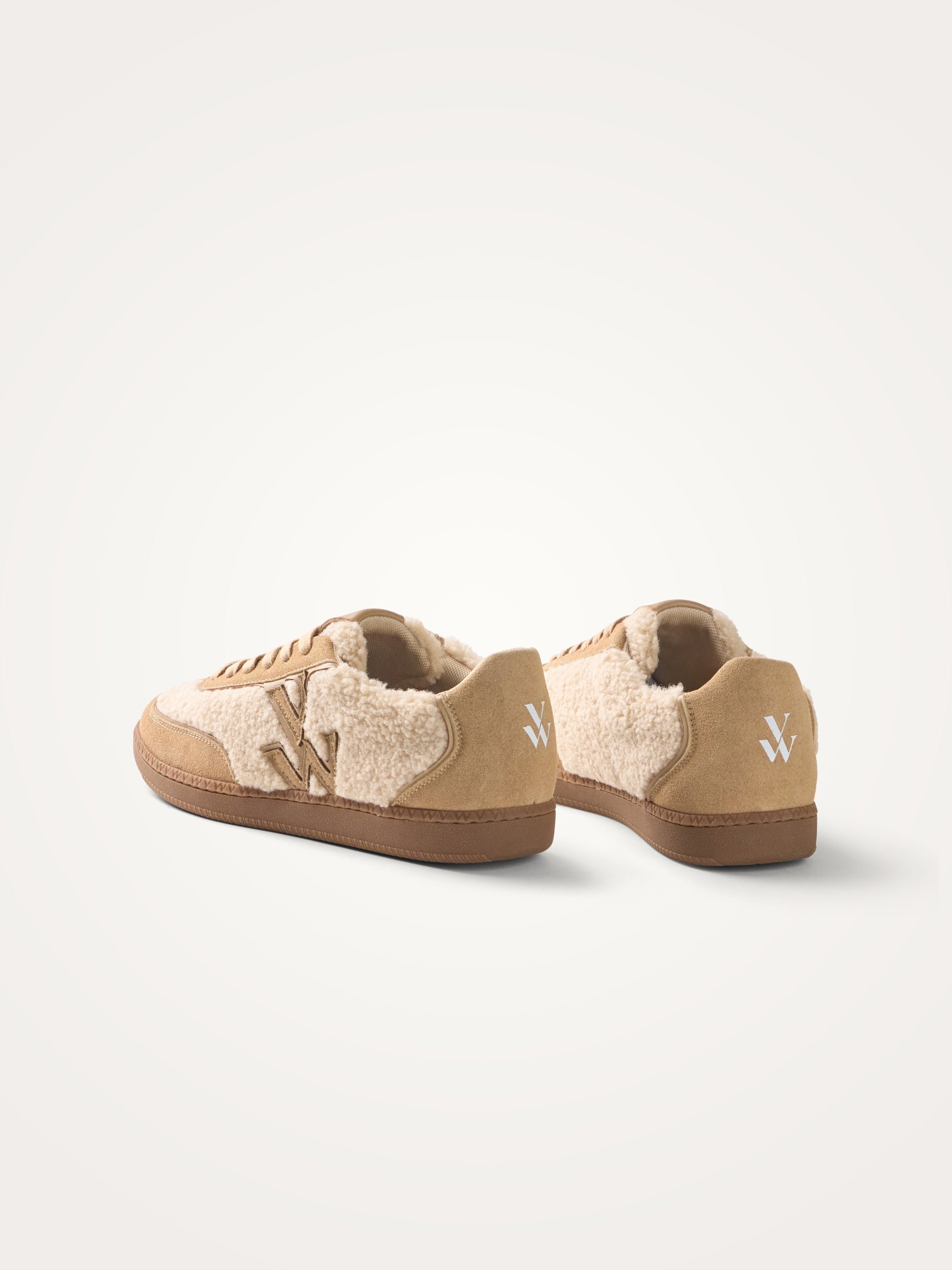 Monogram faux shearling sneakers with retro sole VANESSA WU Beige