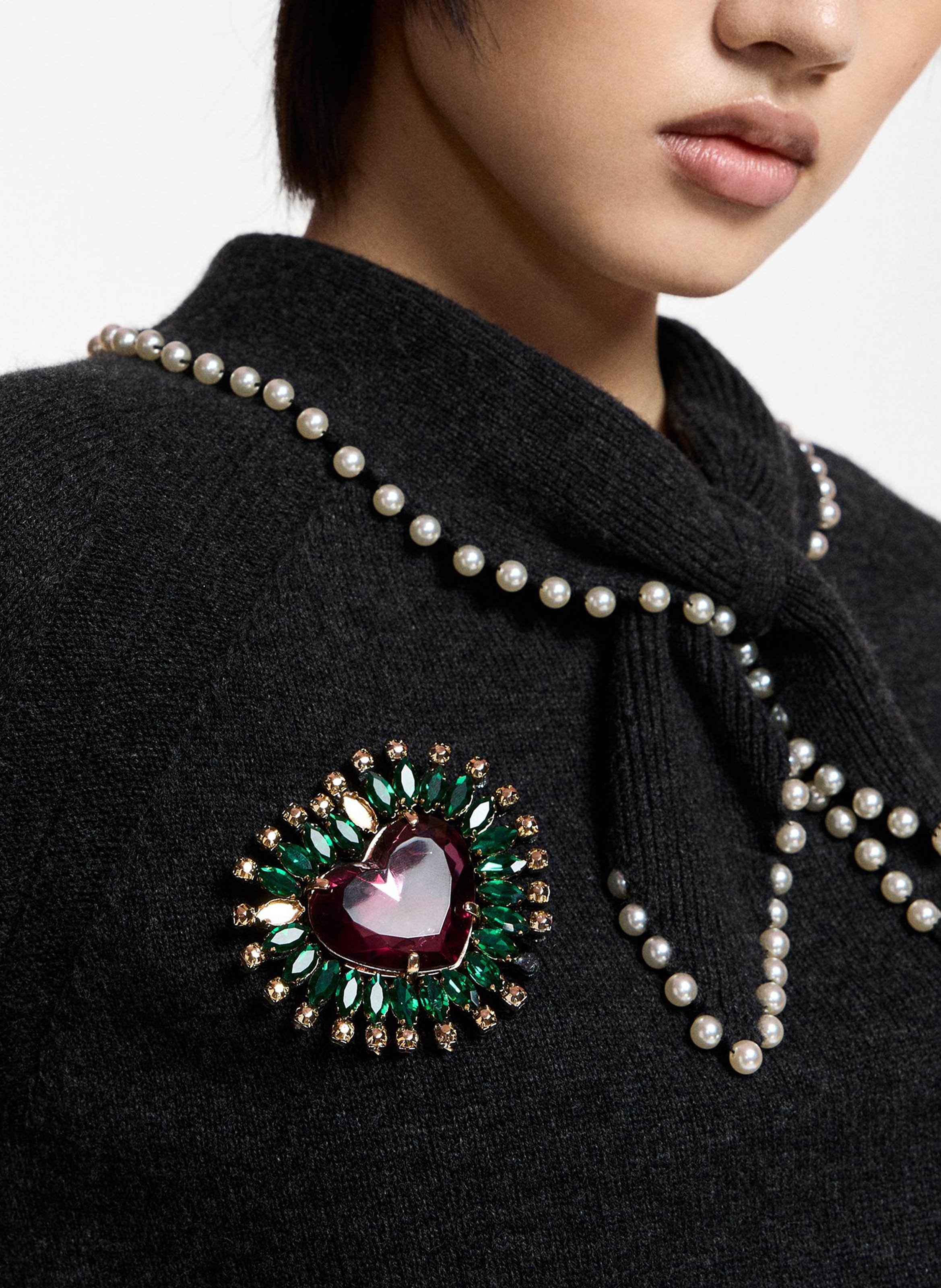 Spilla a cuore ornata di strass ESSENTIEL ANTWERP Verde