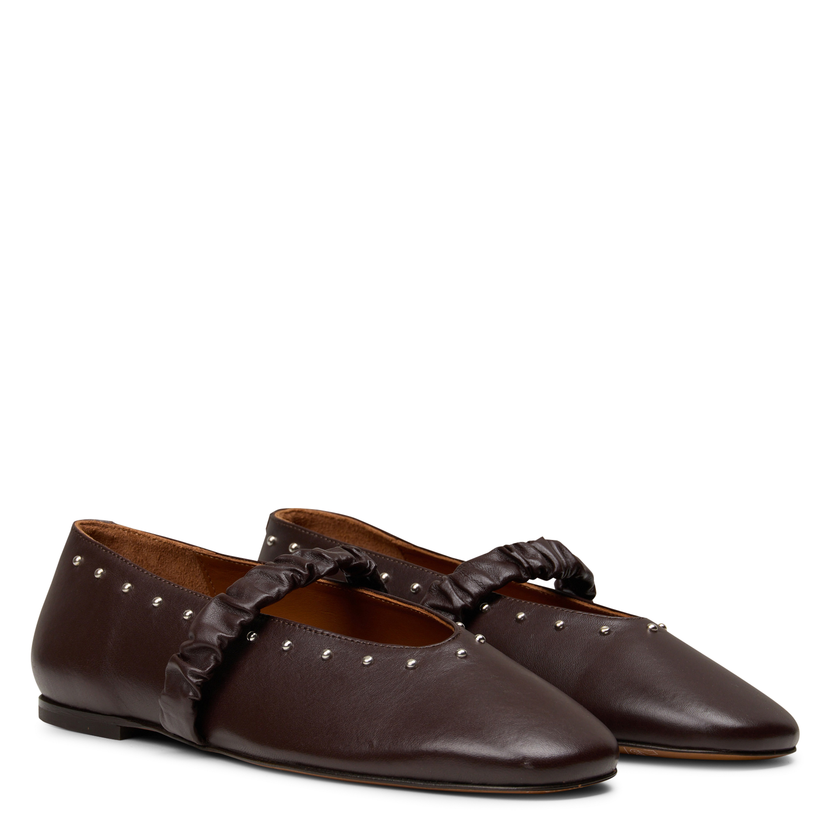 Ballet flats with leather studs | Brown SOCQUE PARIS Women