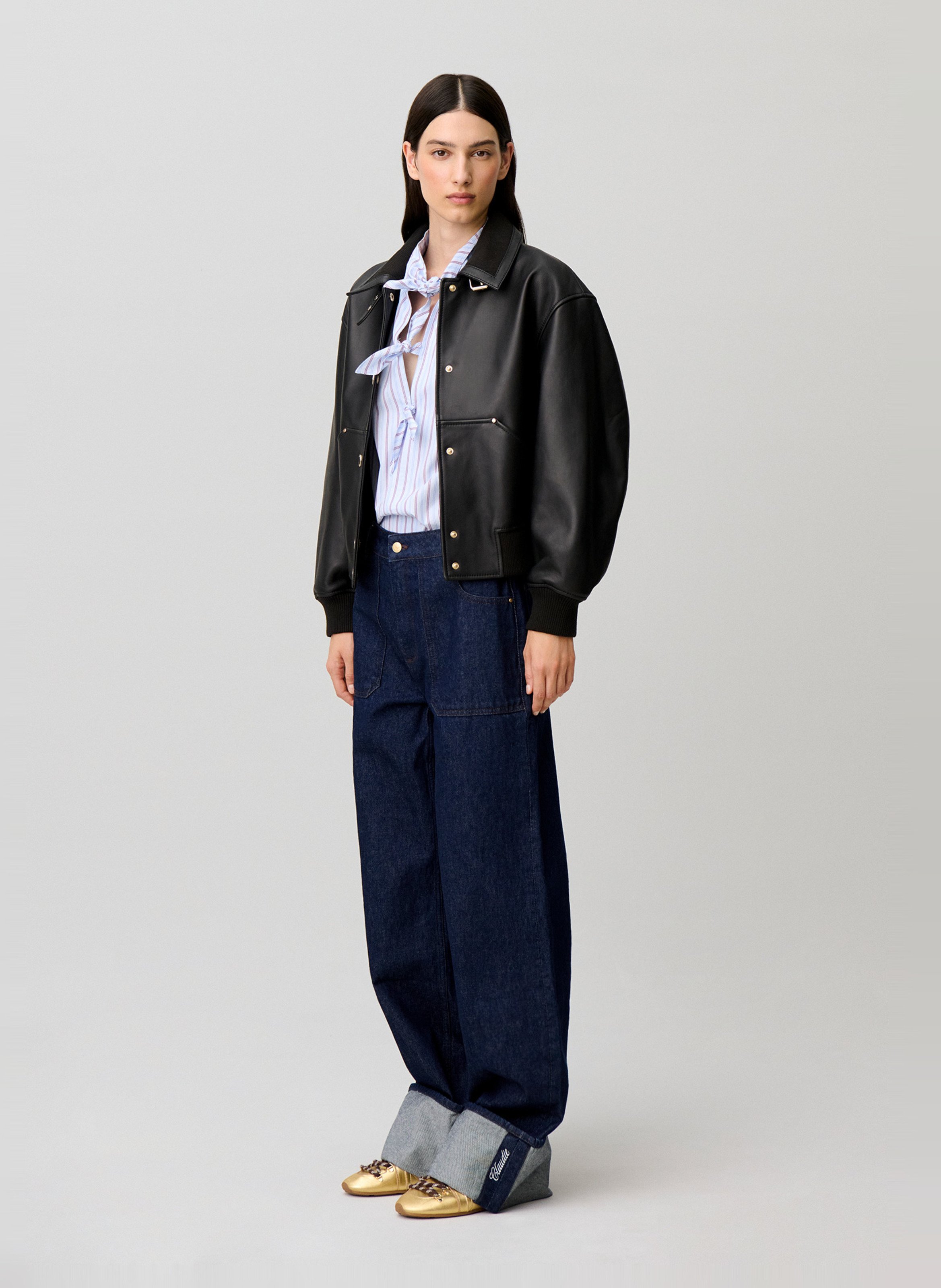 Wide-leg high-waisted cotton jeans CLAUDIE PIERLOT Blue