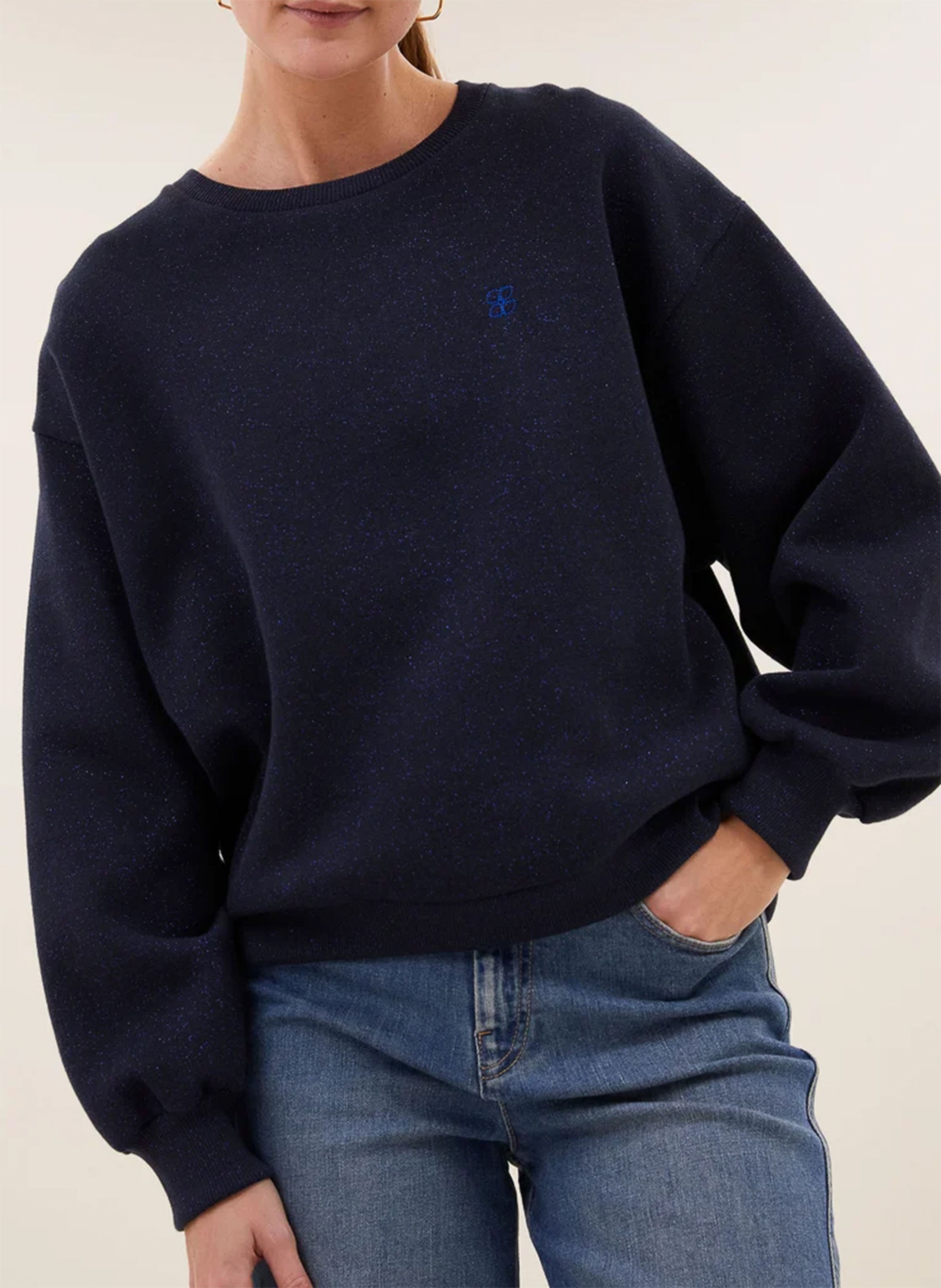 Sweat ample col rond pailleté uni BY BAR Bleu