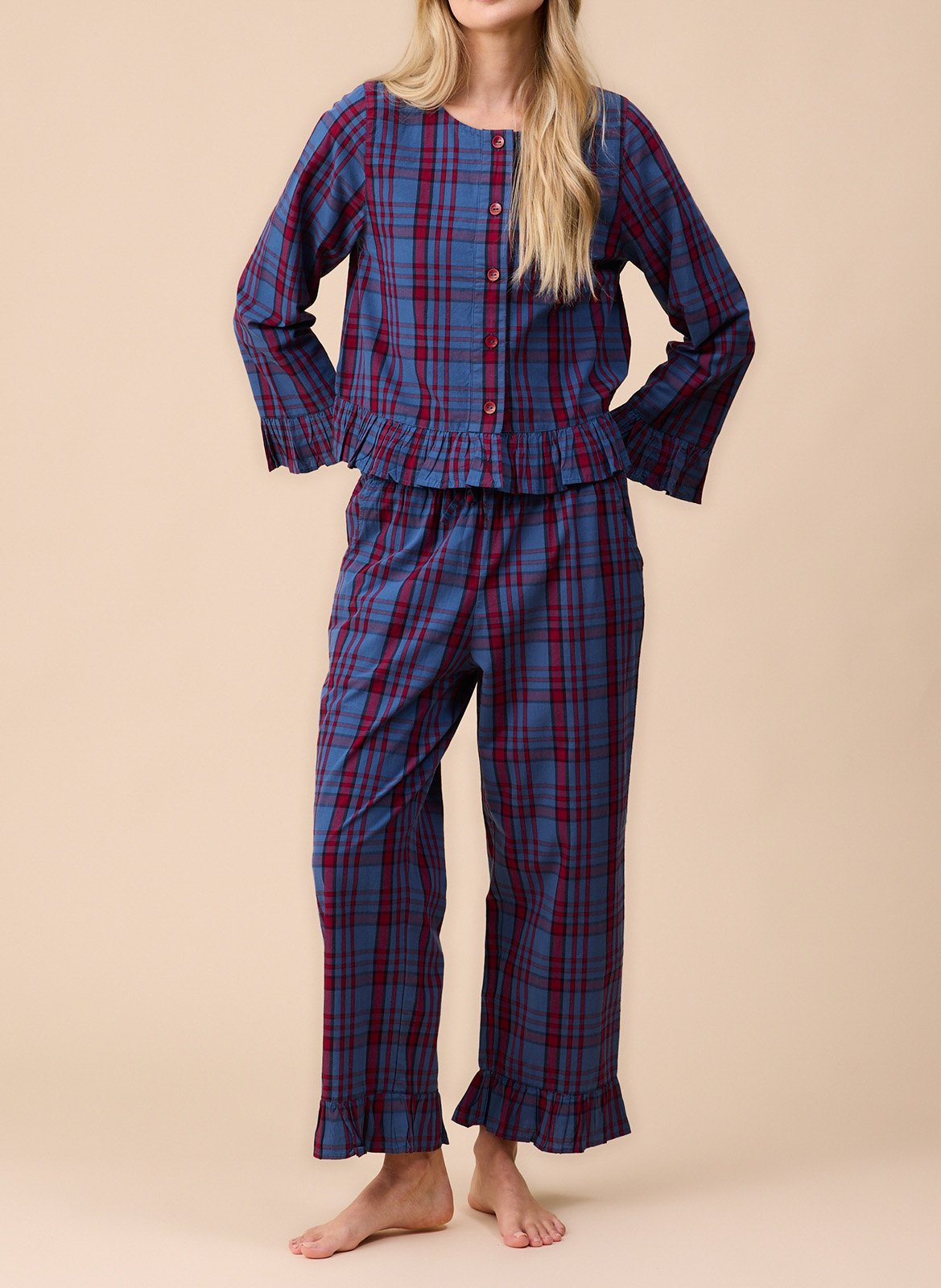 Pyjamamuster in Karo aus Baumwolle TBCO Blau