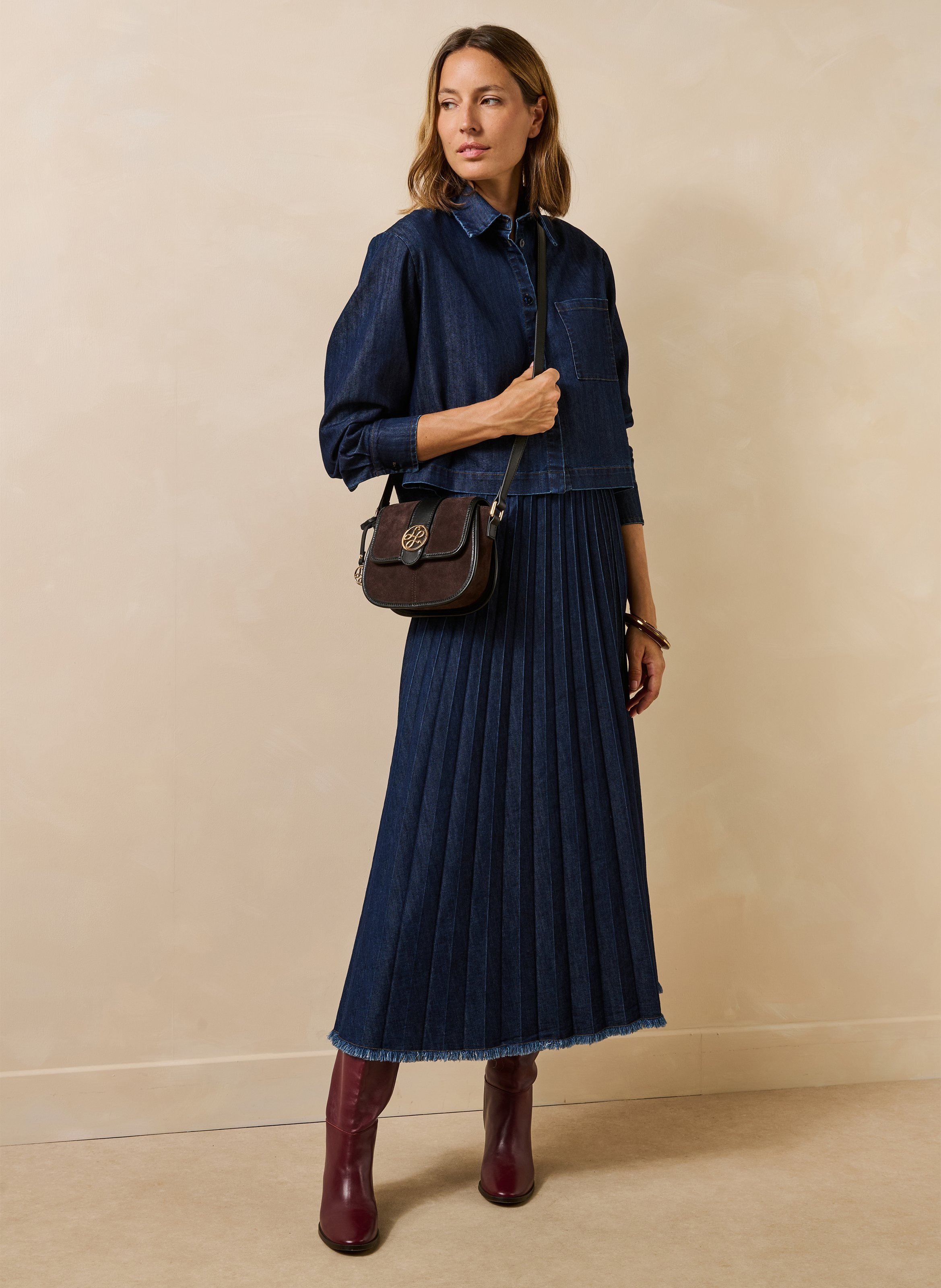Jupe midi évasée en coton mélangé LA FEE MARABOUTEE Bleu