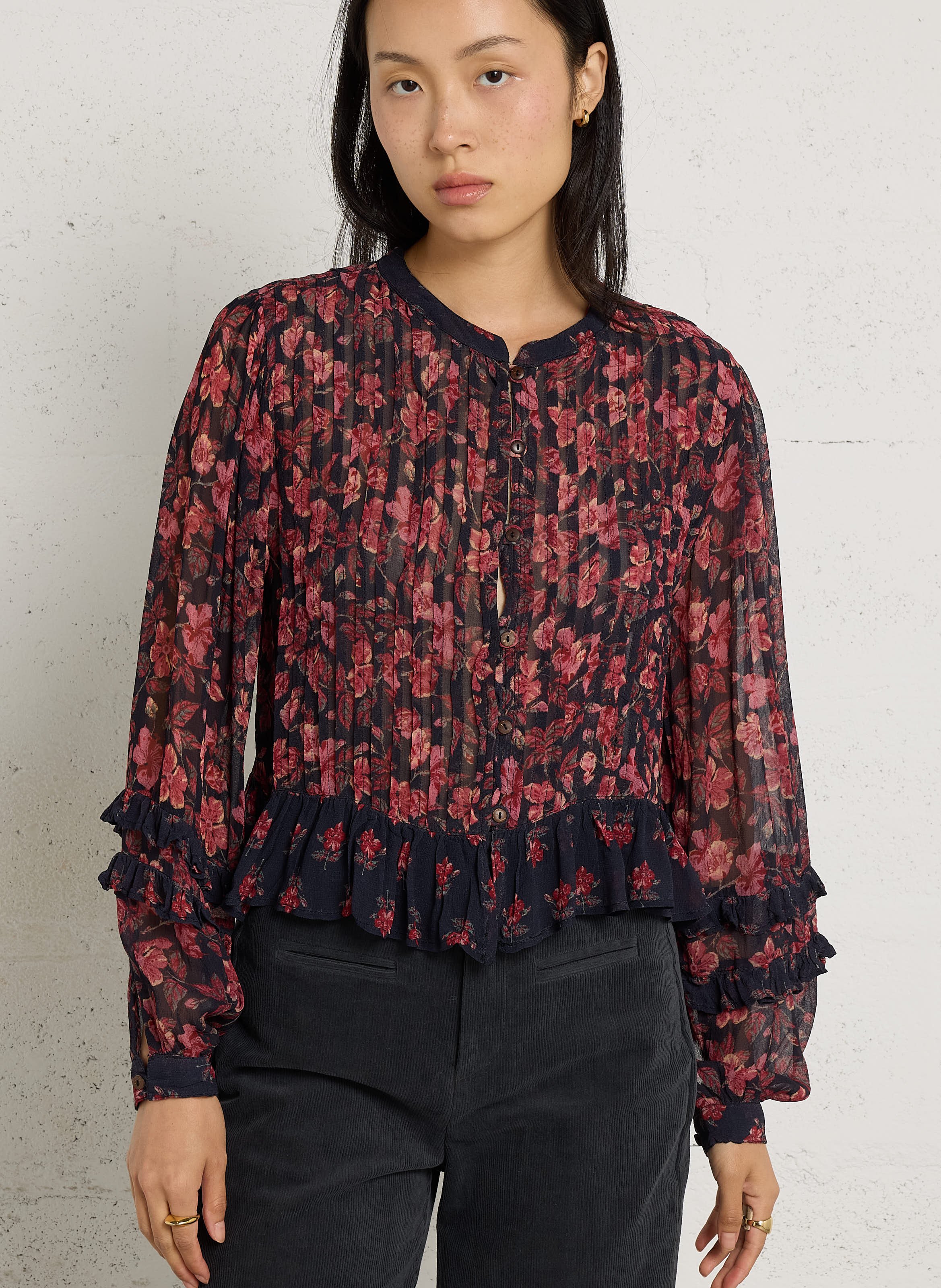 Ruimvallende blouse met bloemenprint MAISON HOTEL Roze