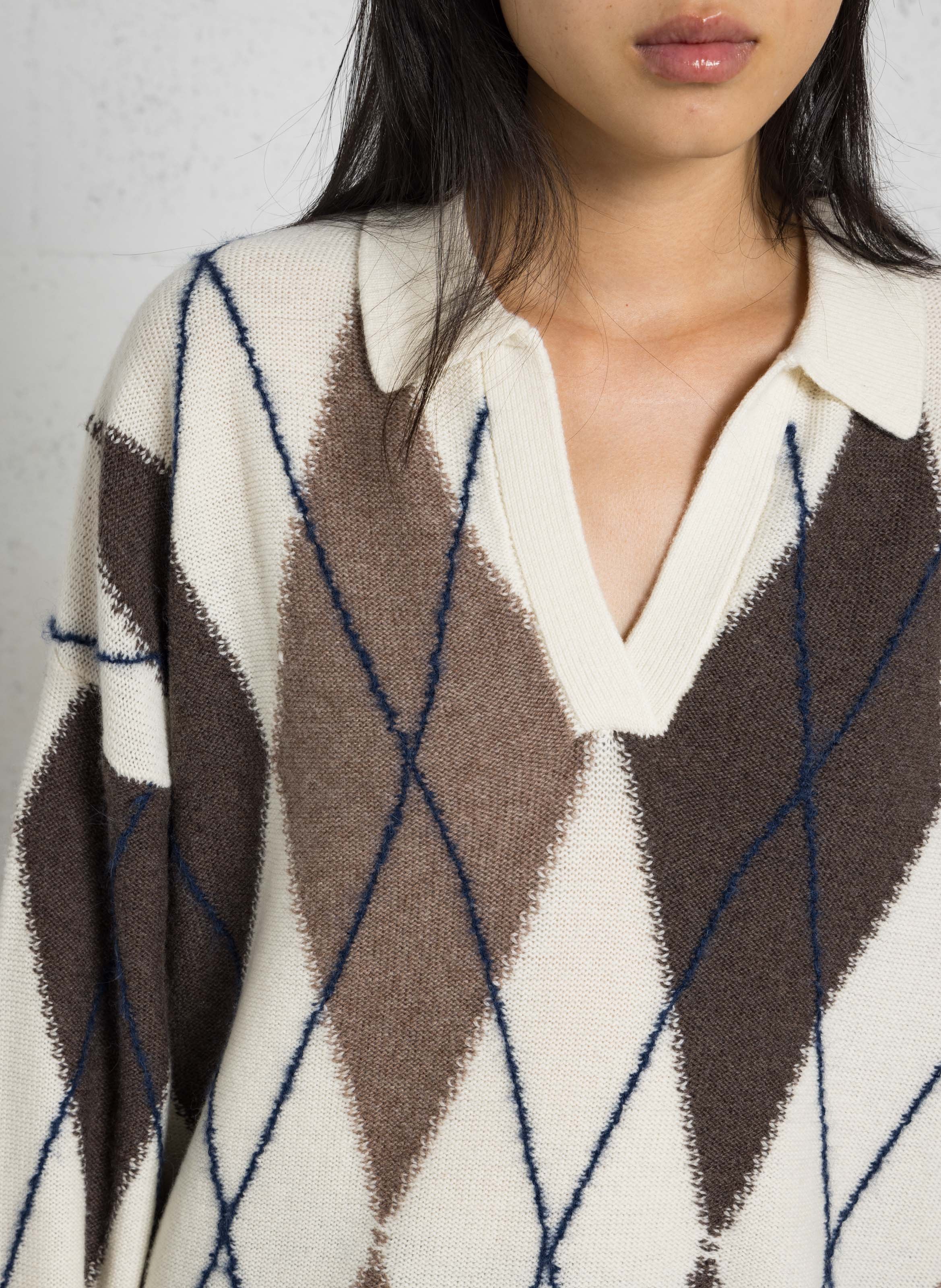 V-neck wool and cashmere loose-fit sweater MAJESTIC FILATURES Beige