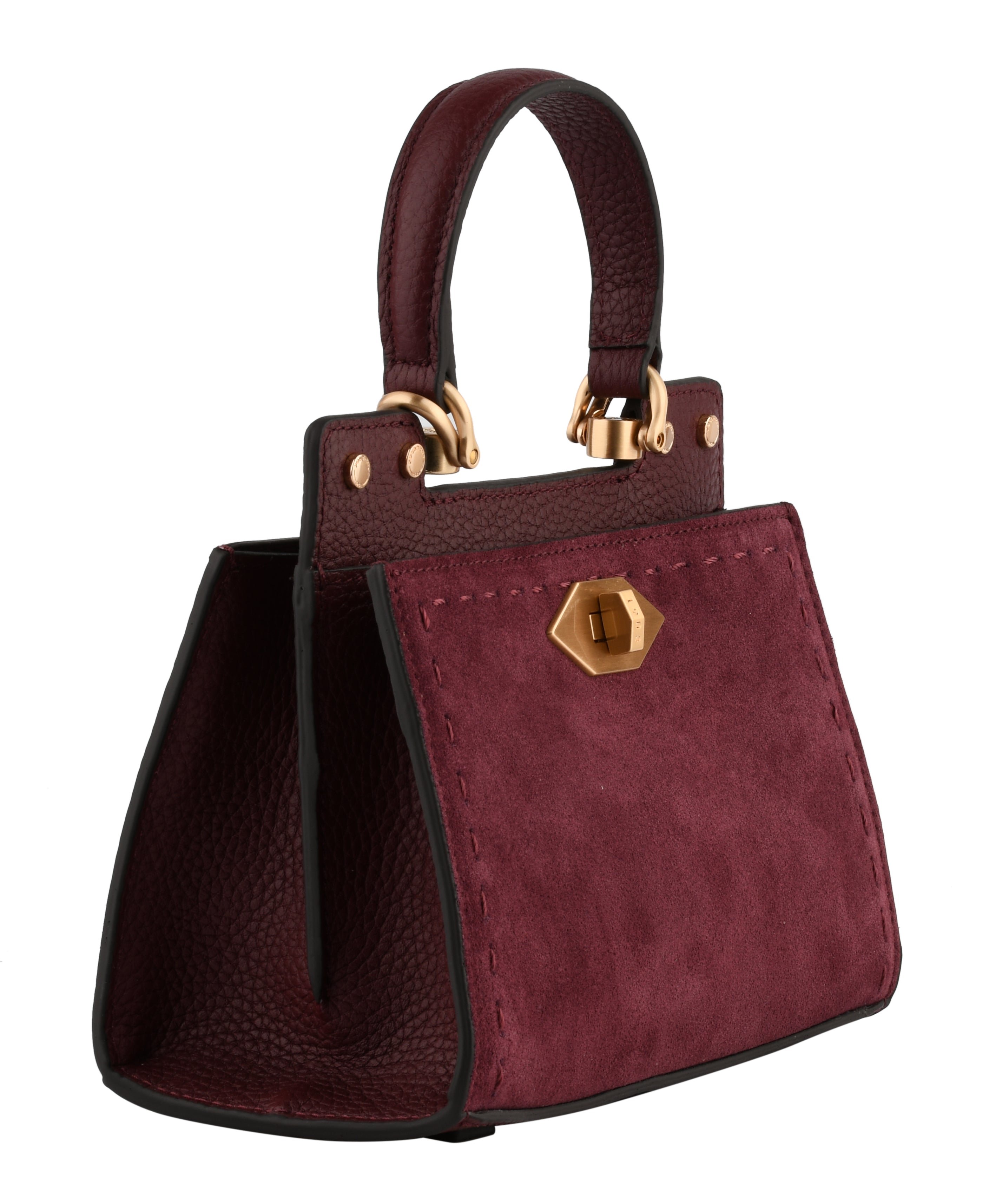 Cowhide leather handbag with a suede-effect finish POURCHET Red