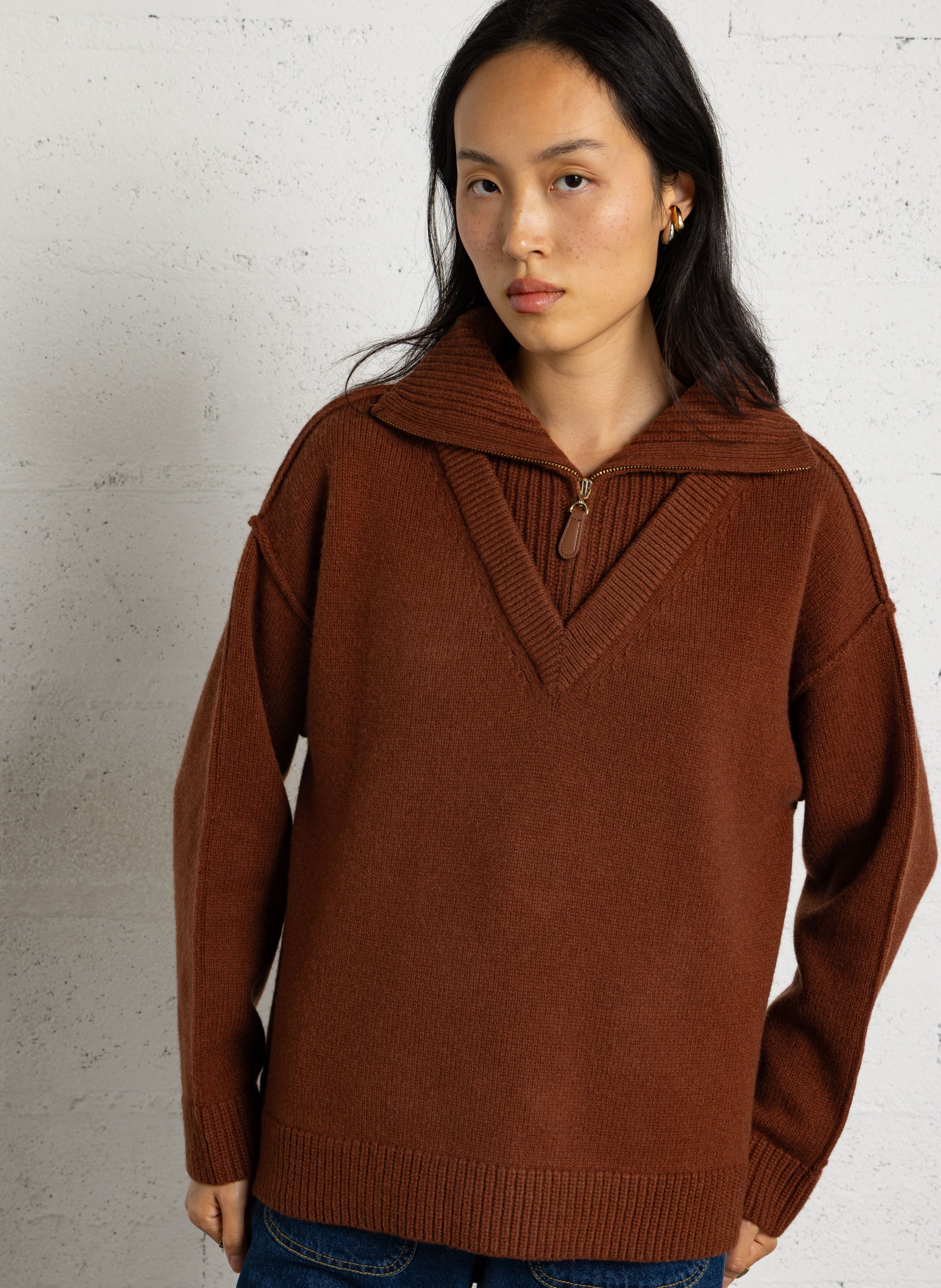 High-neck wool jacket MAISON 123 Brown