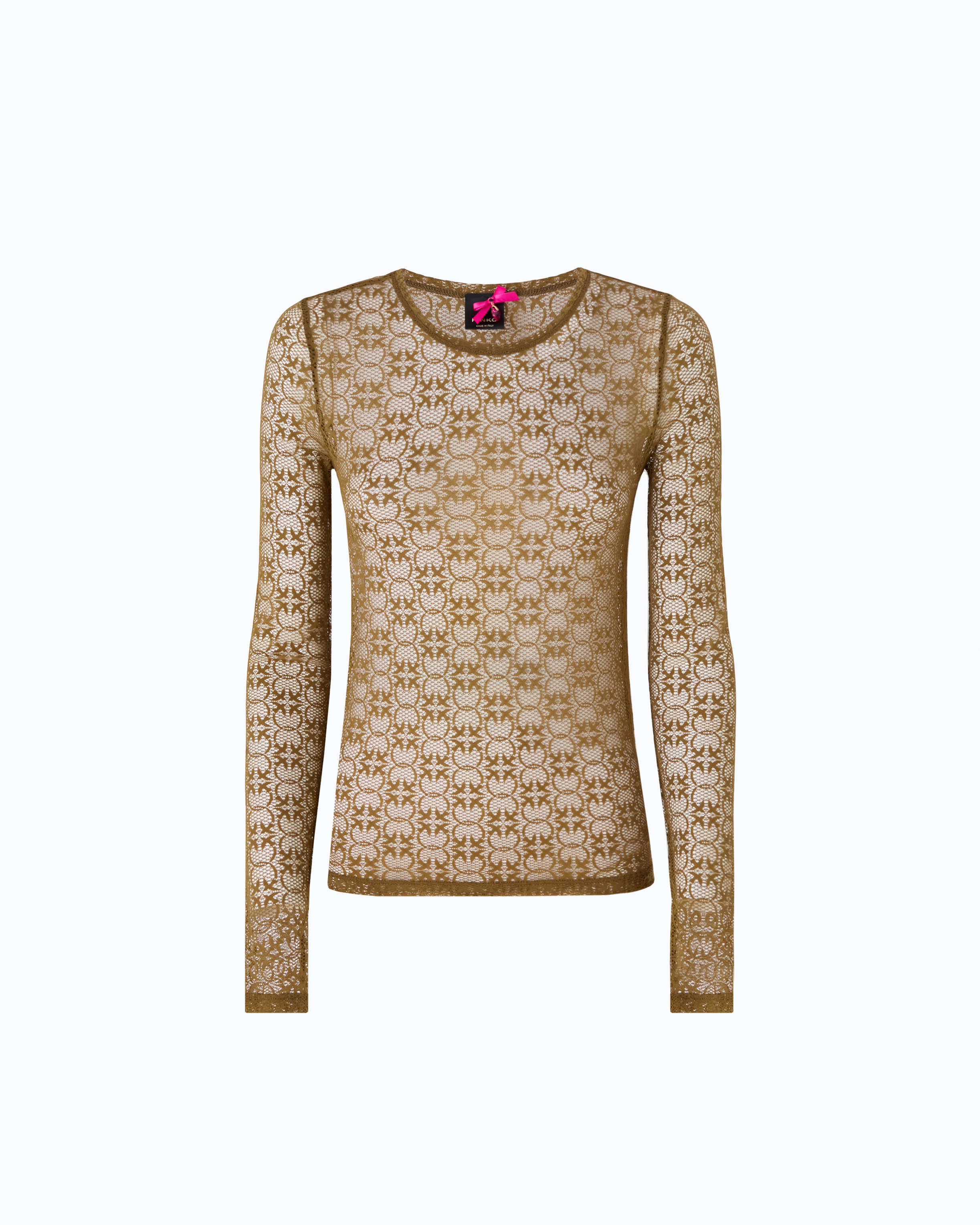 T-shirt en dentelle stretch à logo love birds PINKO Vert