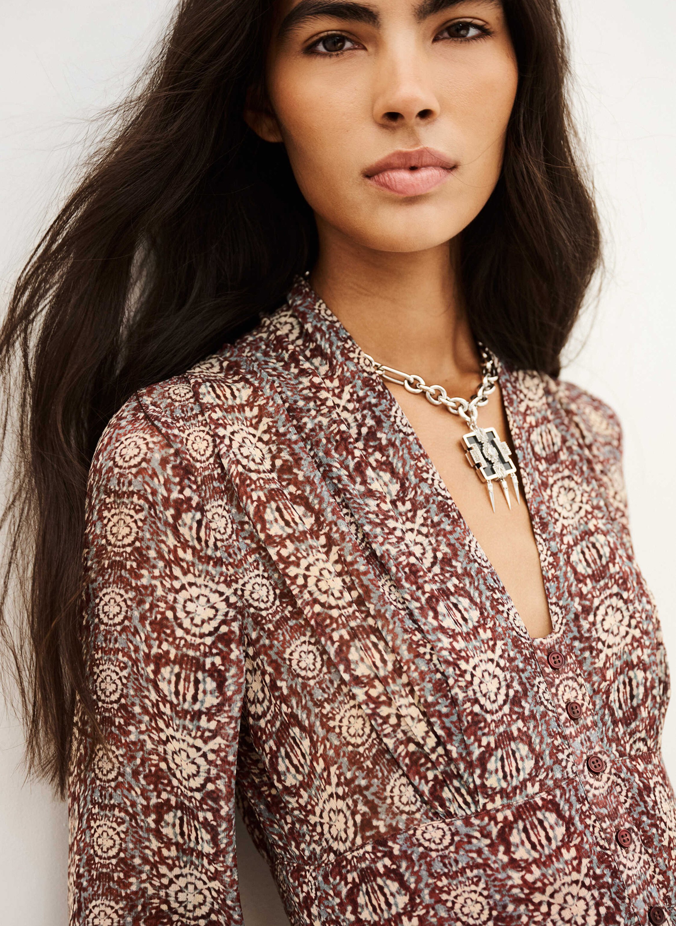 Robe longue cintrée imprimée BA&SH Prune