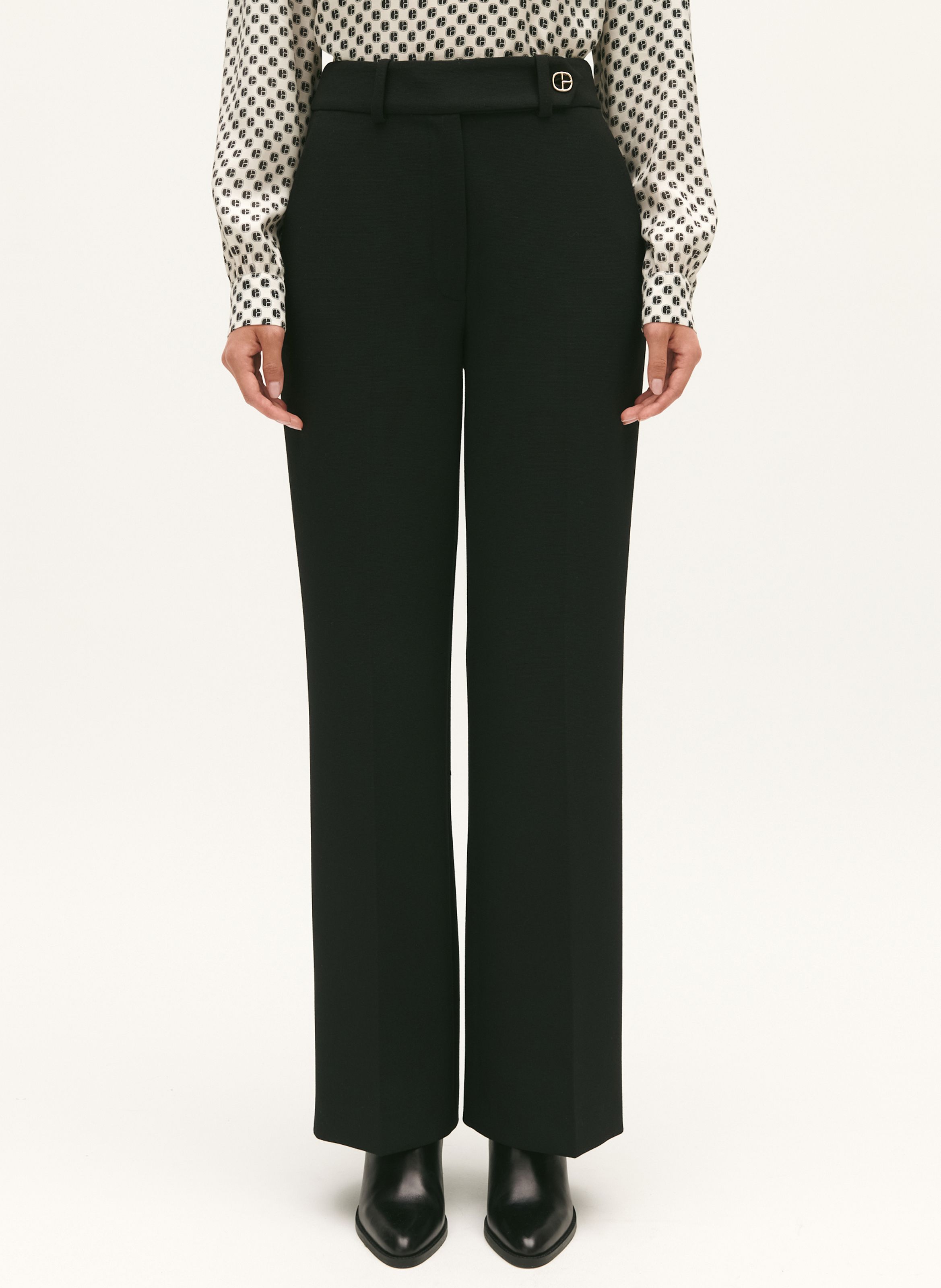 Pantalon droit taille haute uni Noir