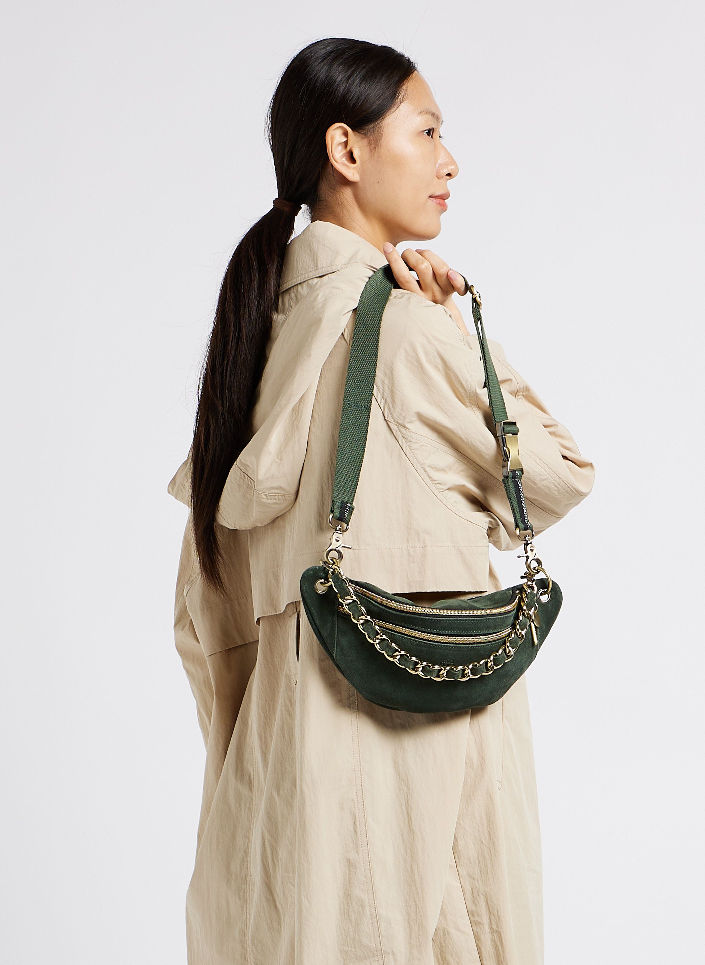 Vert Velvet look leather waist bag