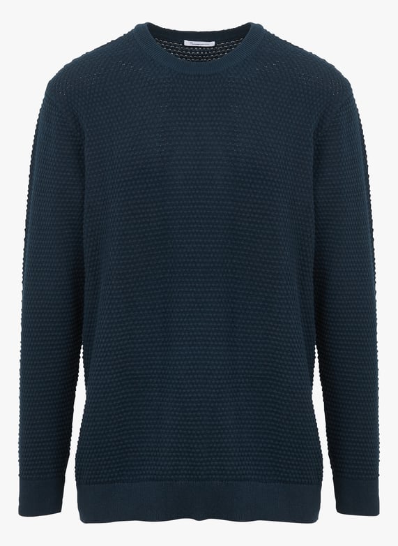 Maglione dritto scollo tondo in cotone bio Blu Knowledge cotton