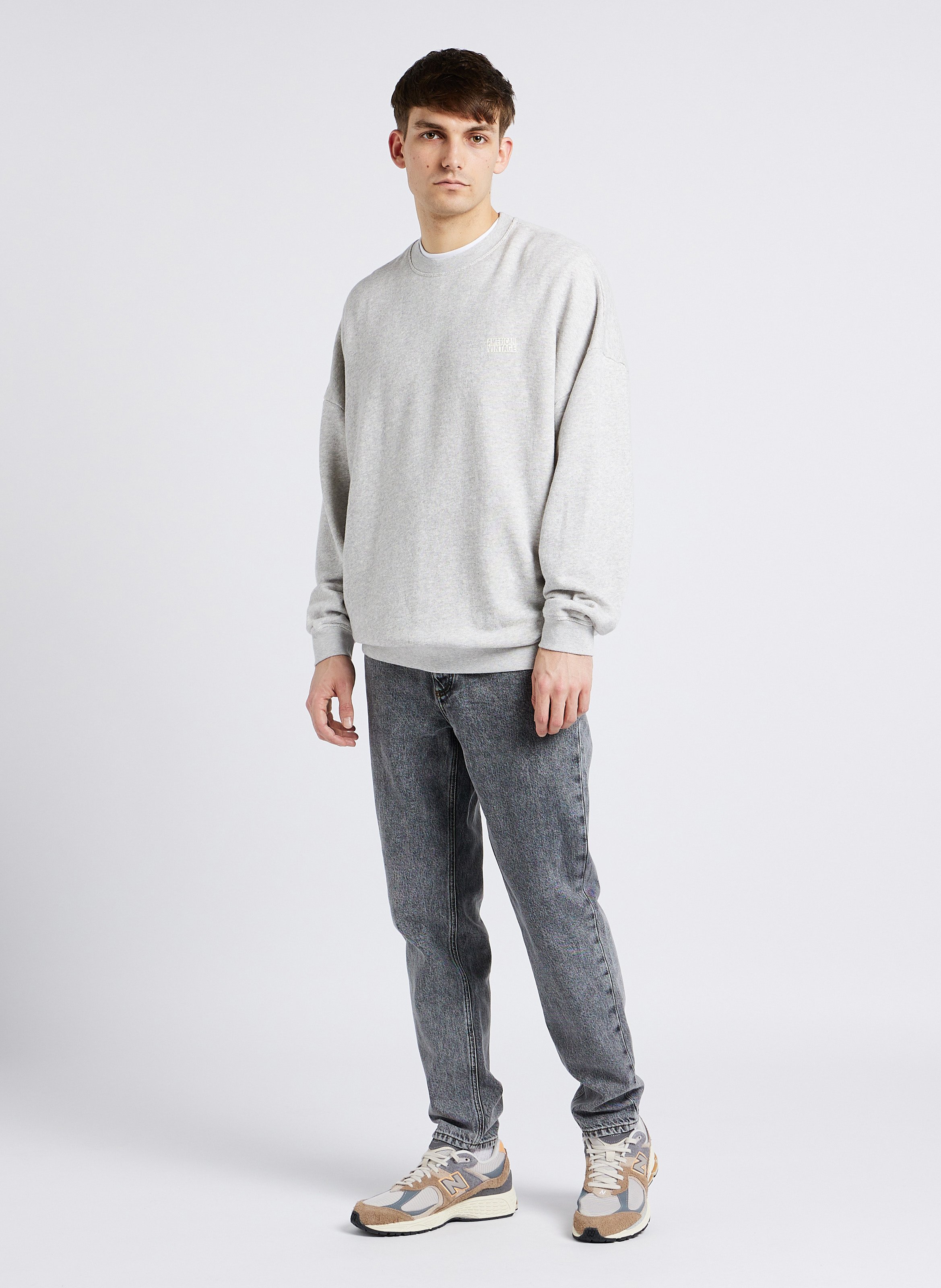 Round-neck organic cotton sweatshirt with screen print AMERICAN VINTAGE Grey