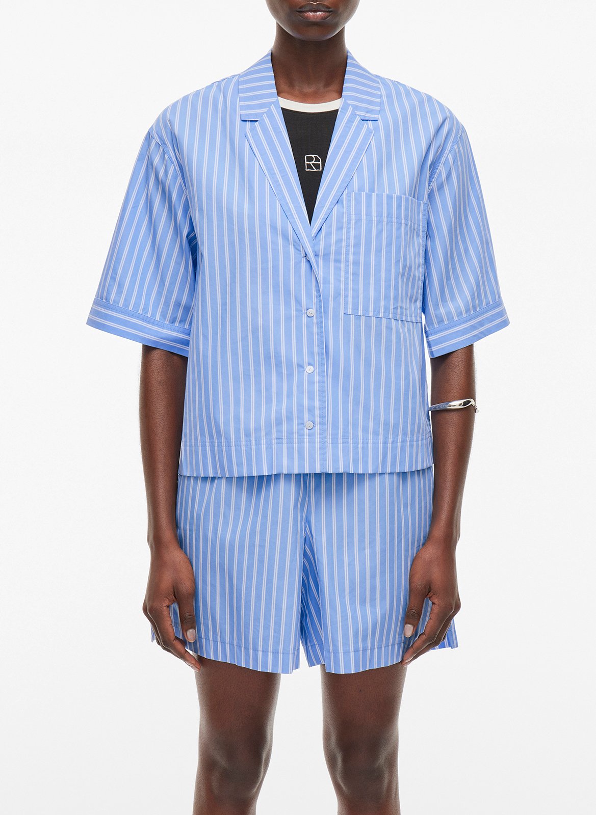 Straight shirt in striped blended cotton ROUGE EDIT Blue
