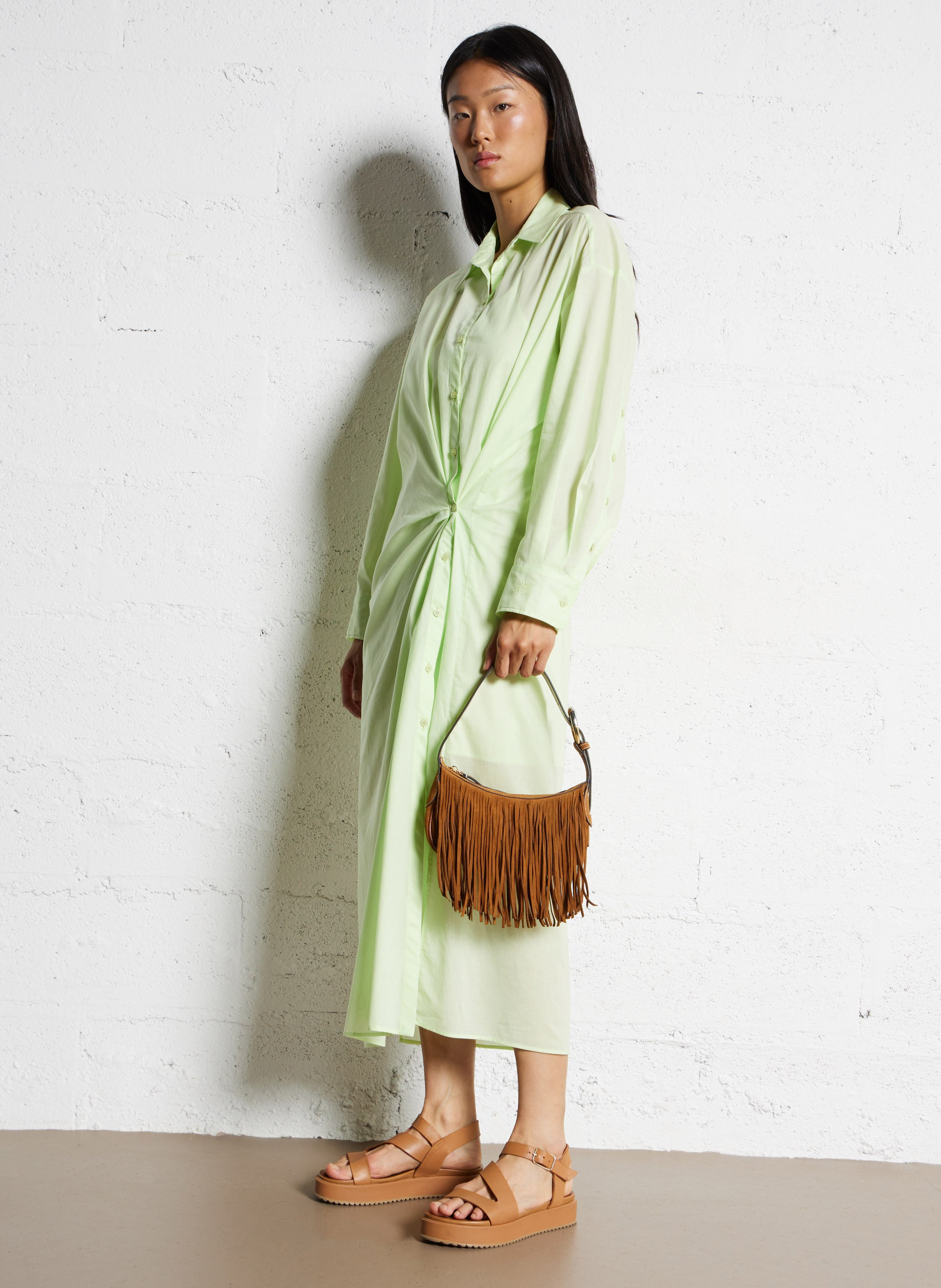 Leather clutch bag STAUD Brown