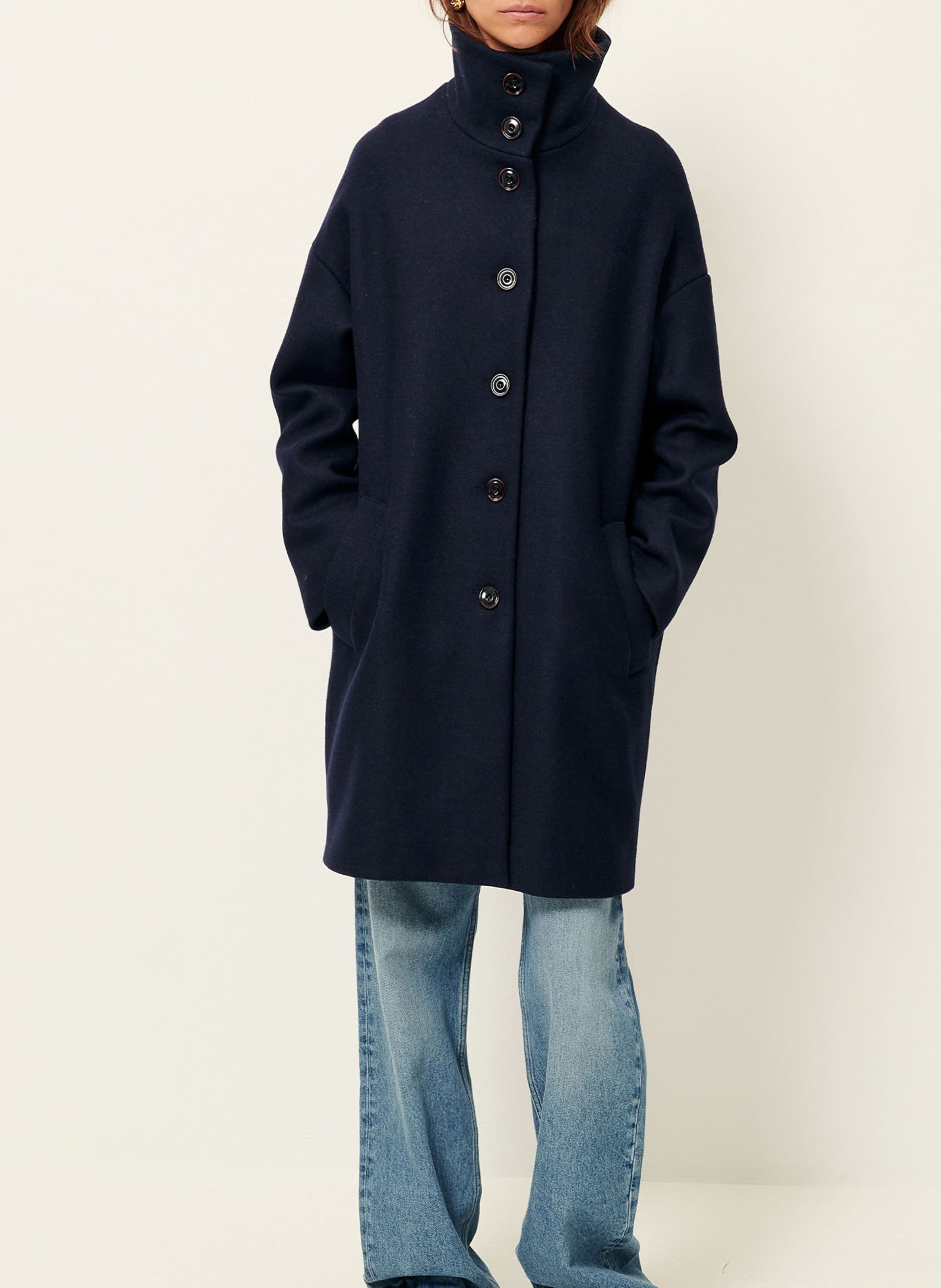 High-neck wool-blend coat SESSUN Blue