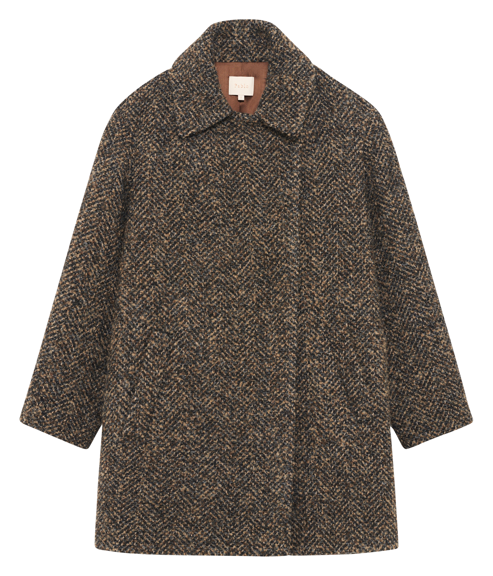 Rechte mantel met visgraatmotief PABLO Bruin