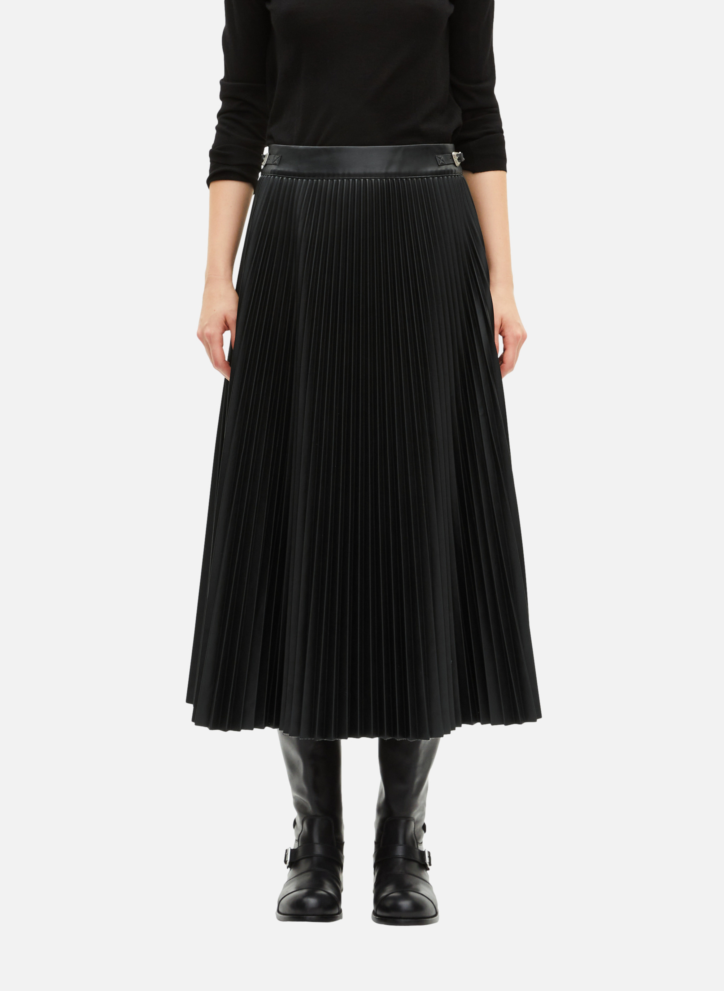 Pleated faux leather long skirt THE KOOPLES Black