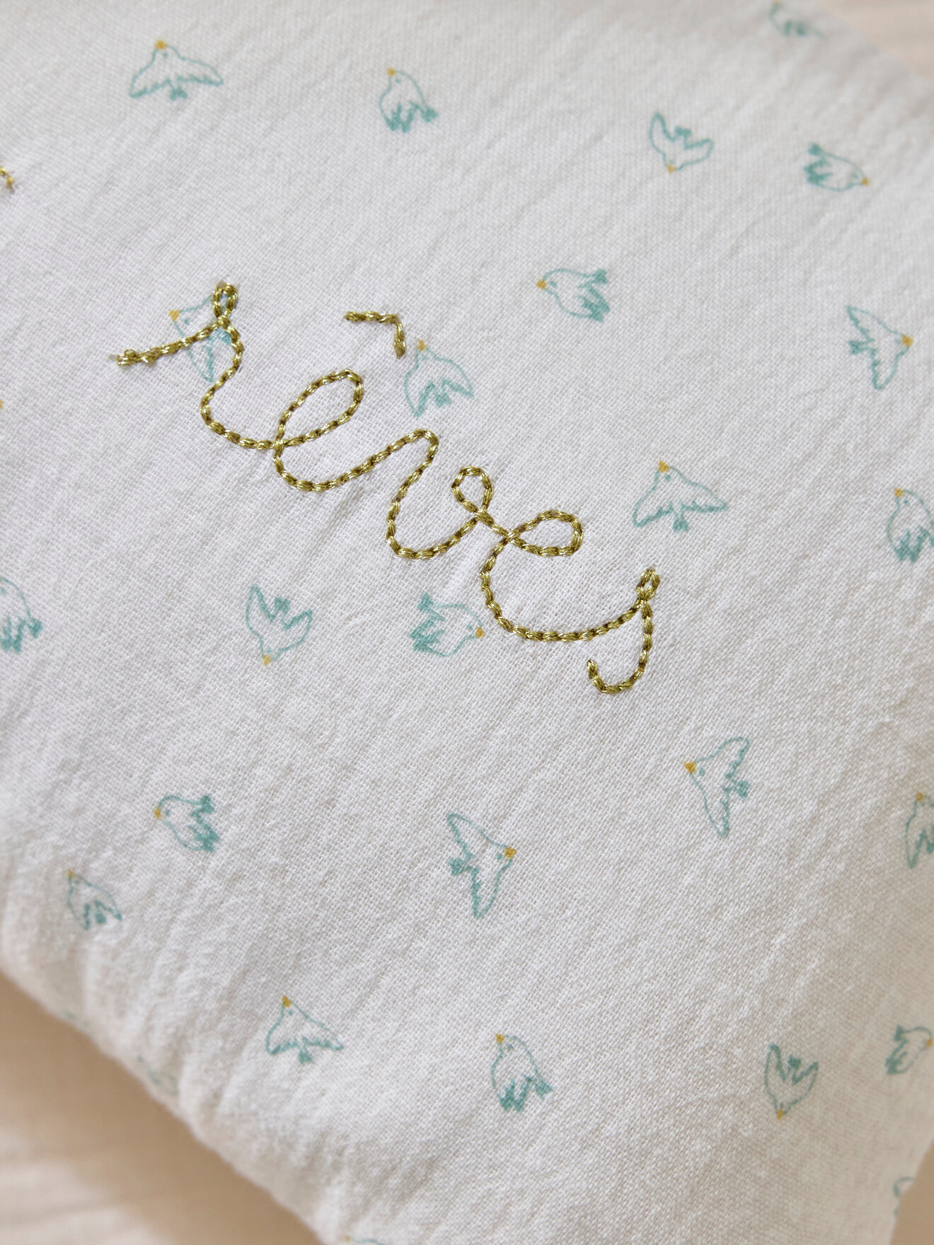 Small embroidered cotton gauze cushion CYRILLUS Beige