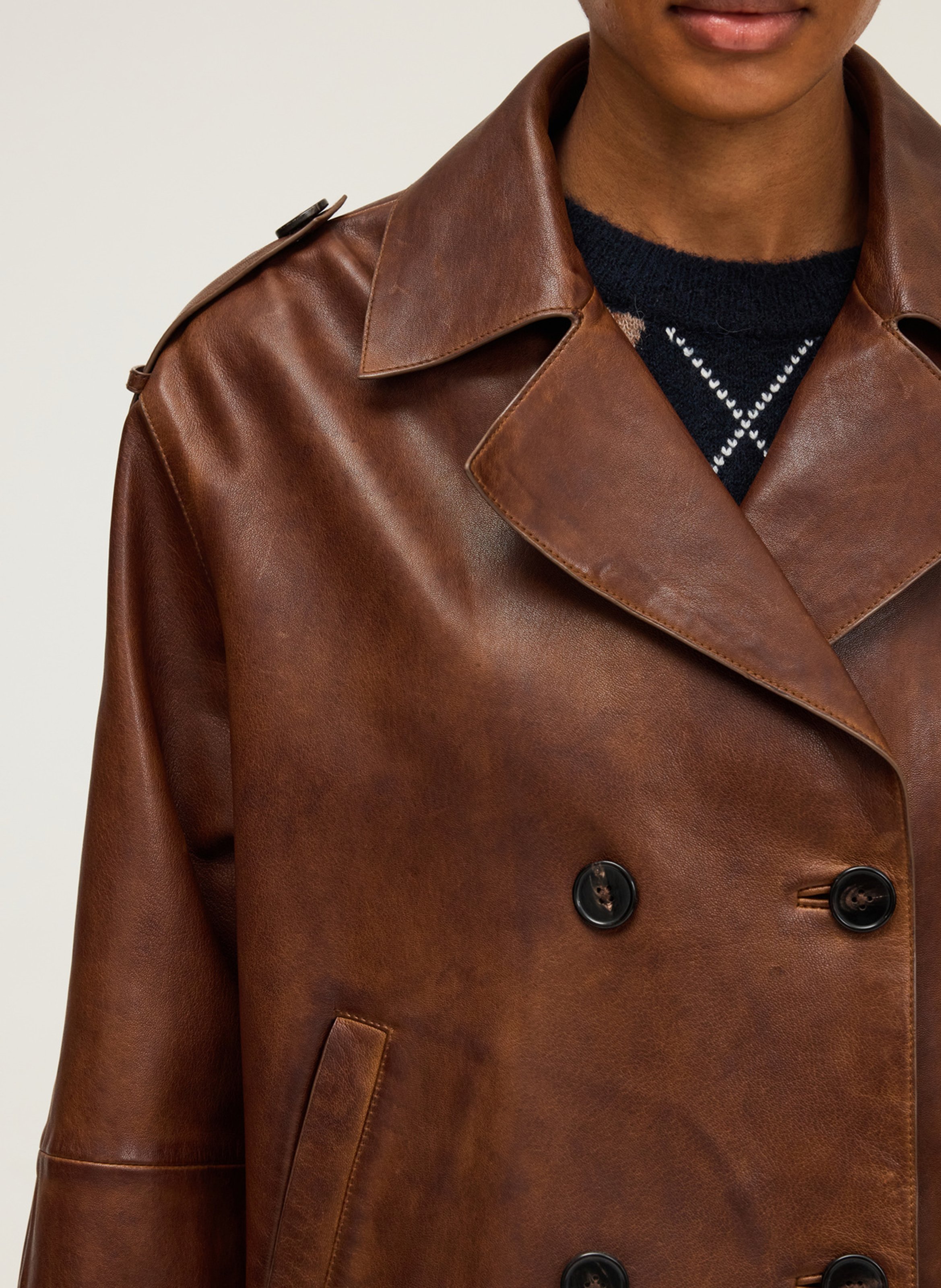 Leather trench coat PABLO Brown