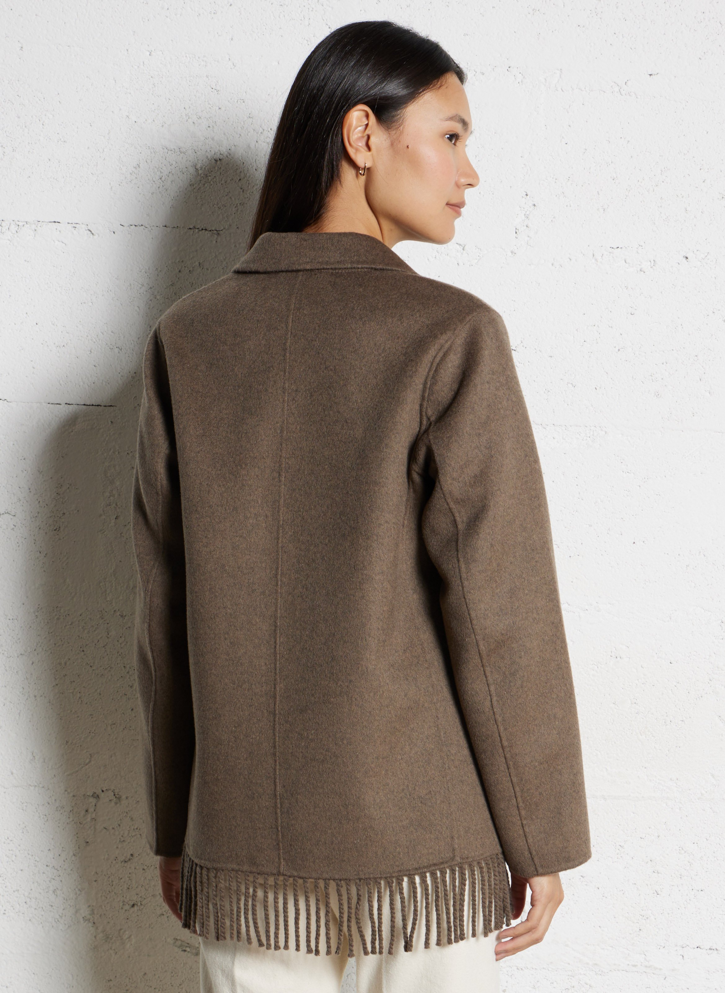 Manteau tailleur à franges en laine mélangée HARTFORD Marron