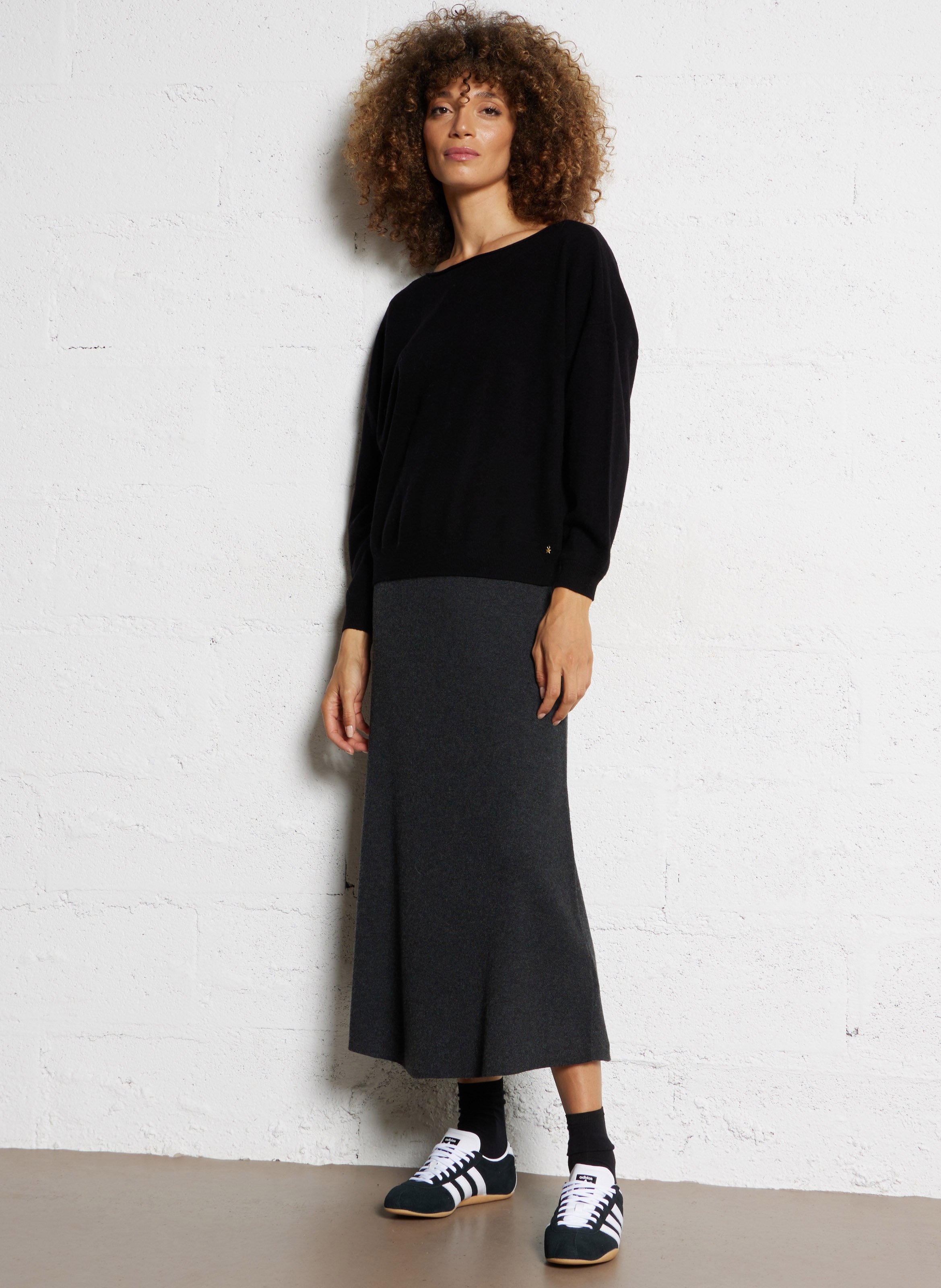 Wool boat neck sweater with rolled edges DES PETITS HAUTS Black