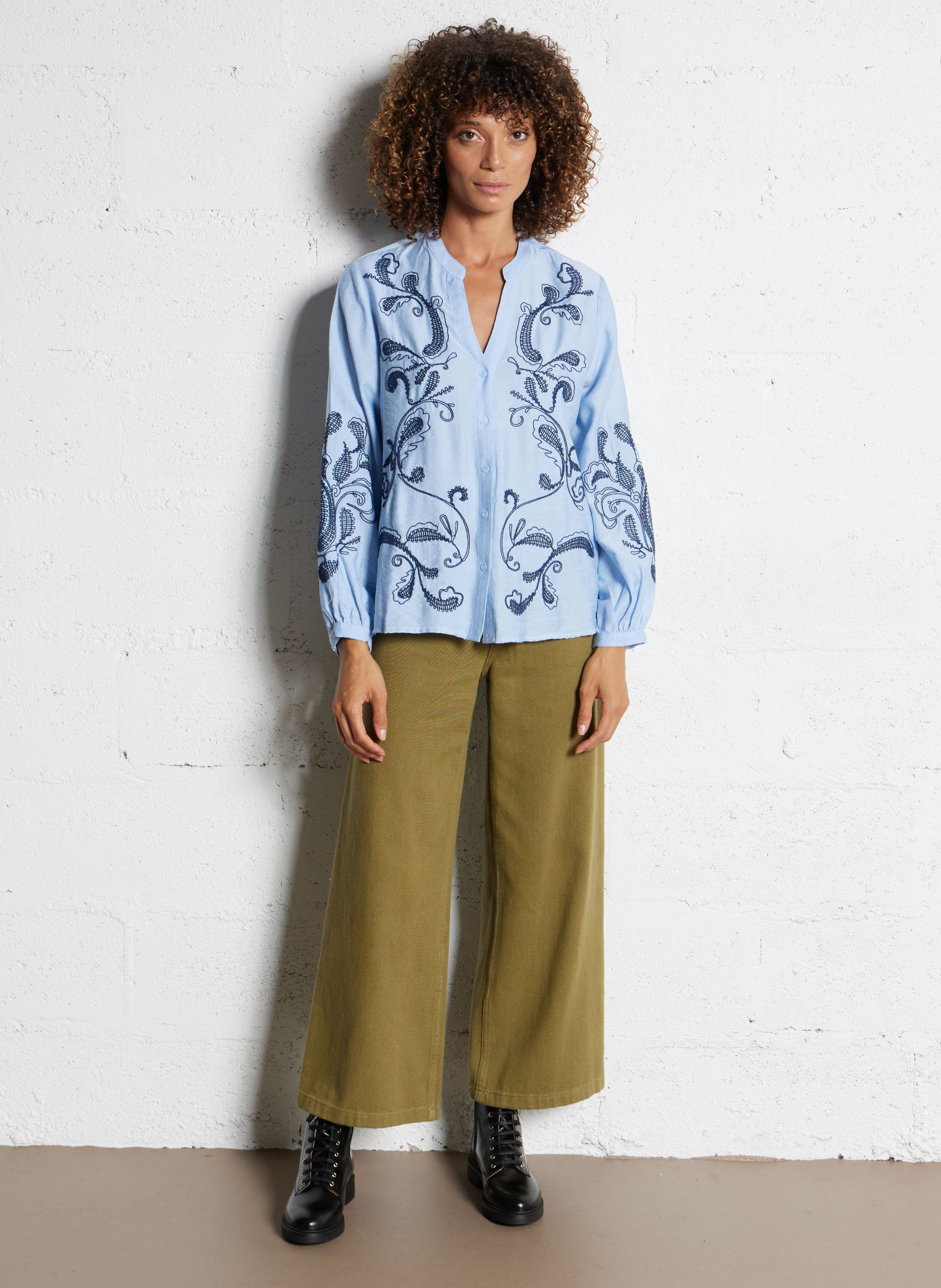 Chemise oversize col tunisien en coton mélangé LA PETITE ETOILE Bleu