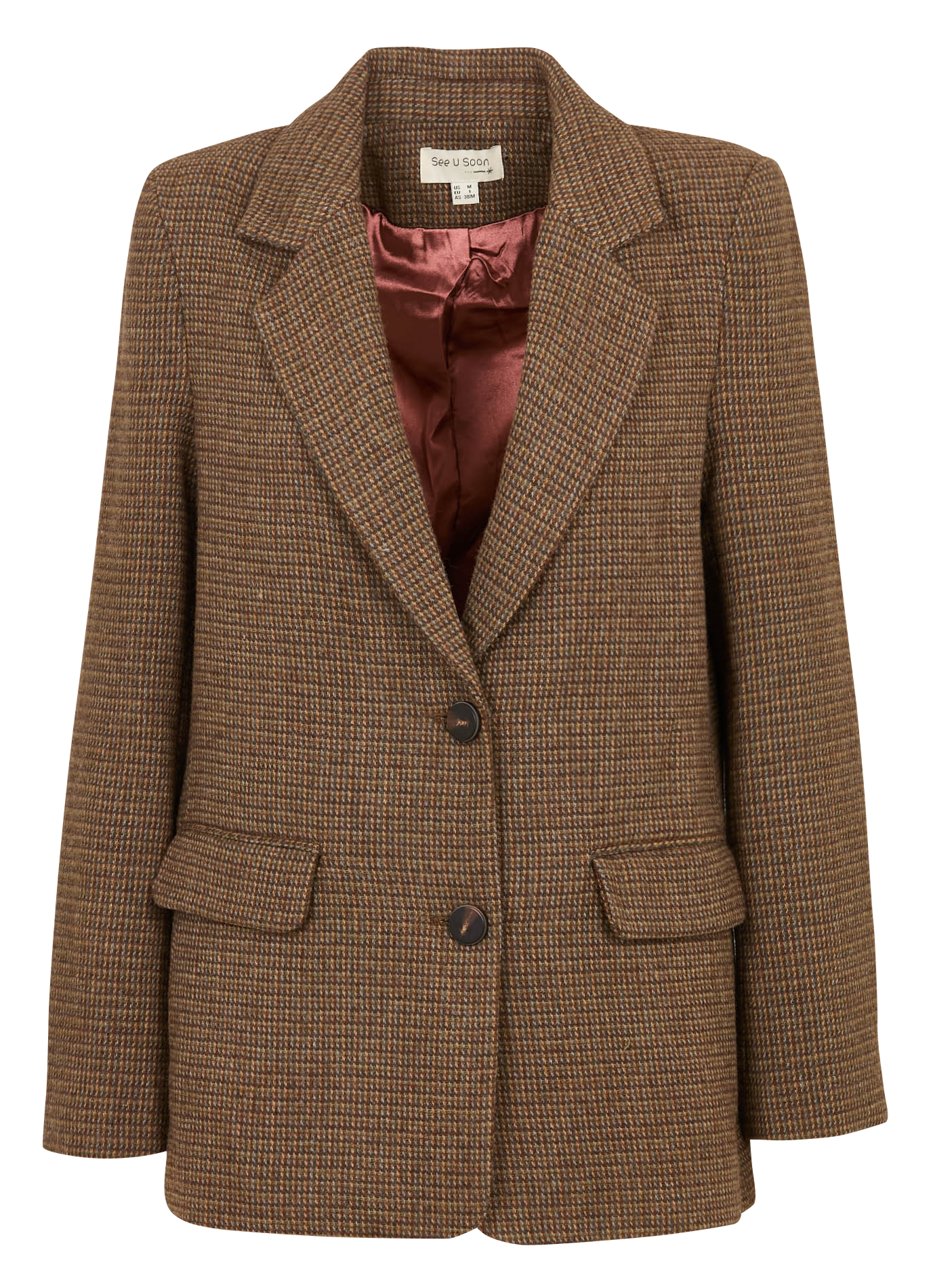 Gerade geschnittene Jacke mit Reverskragen aus Jacquard SEE U SOON Braun