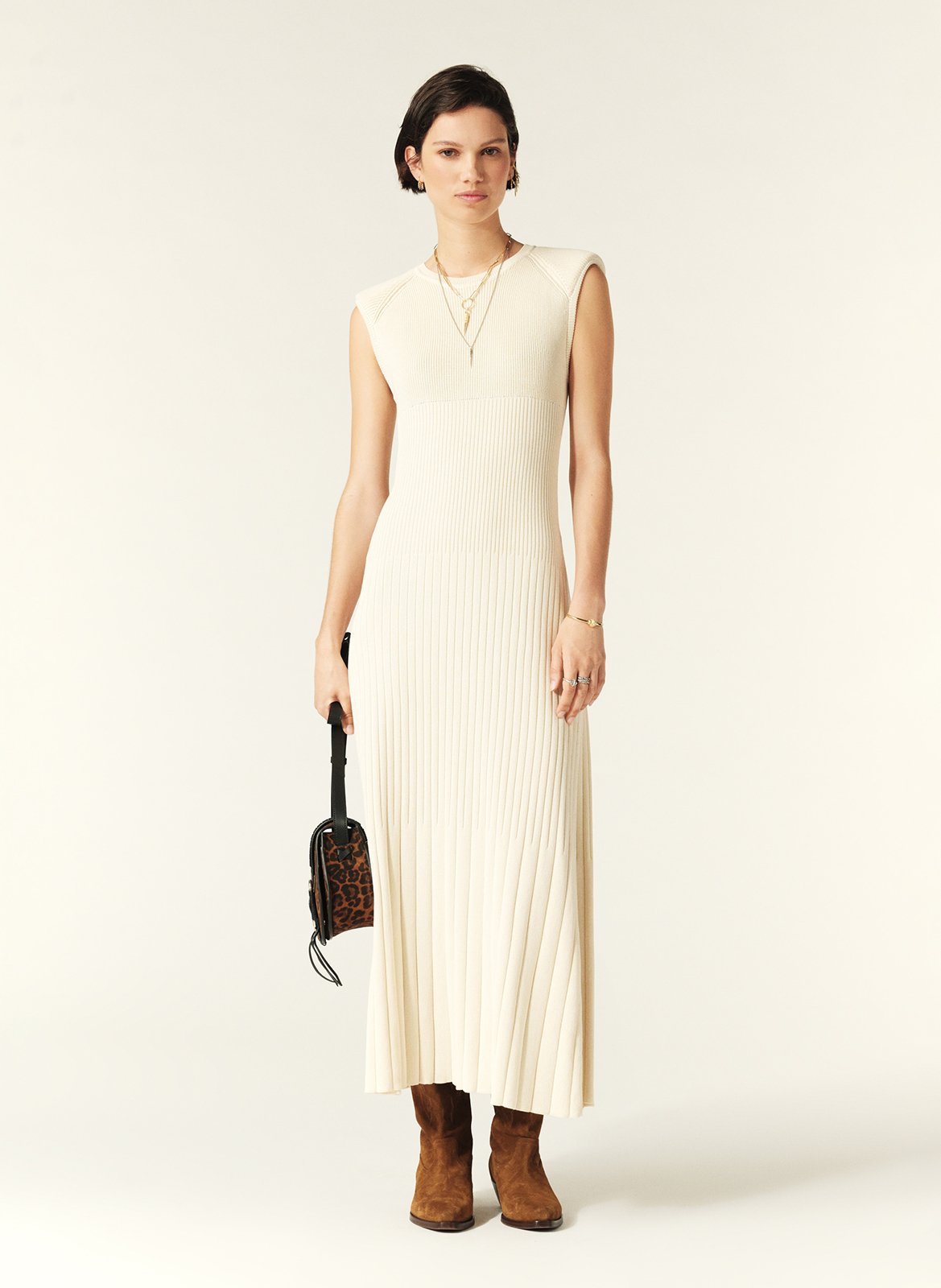 Robe longue droite col rond  BA&SH Beige