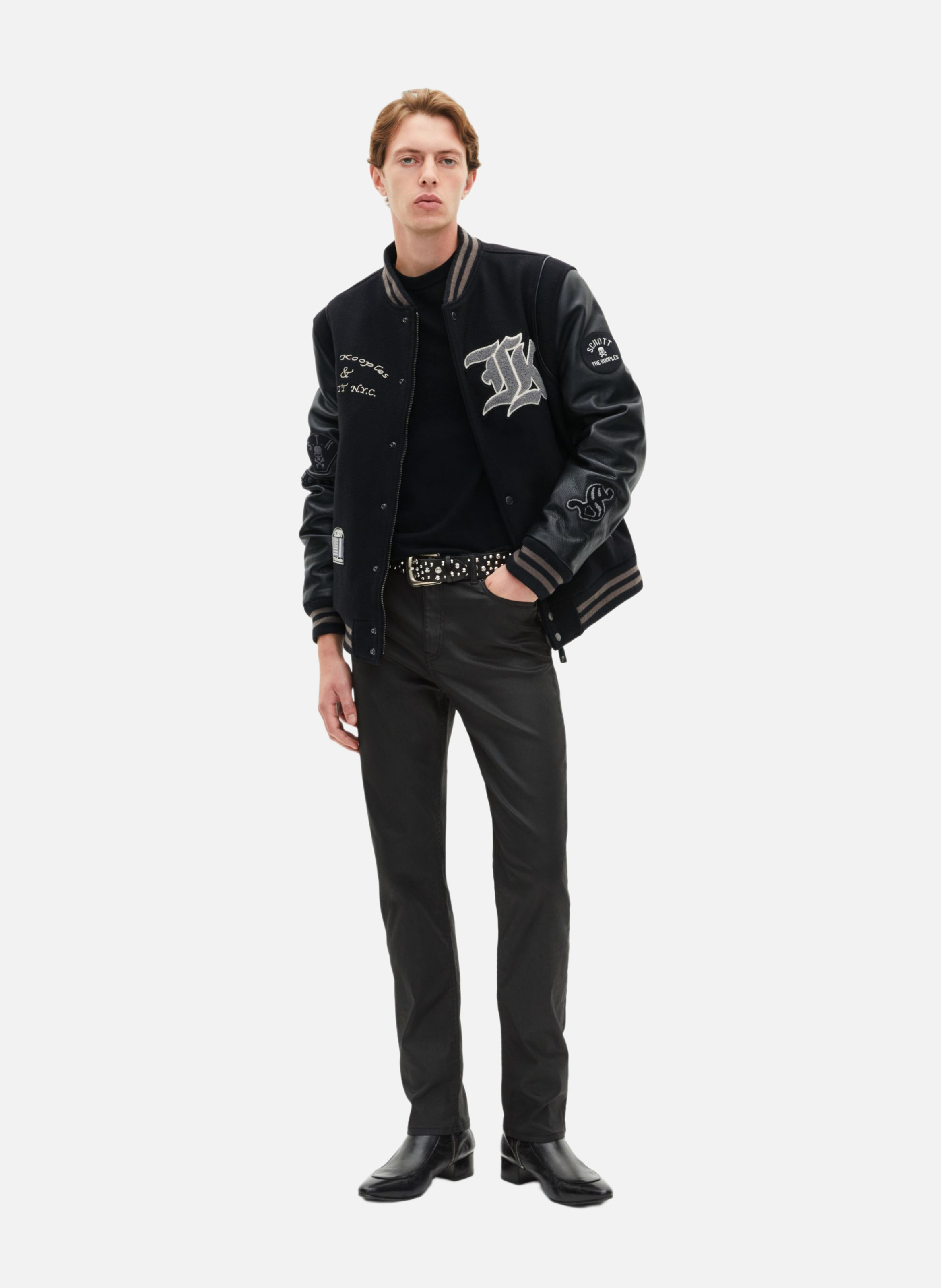 Leather varsity jacket THE KOOPLES Black