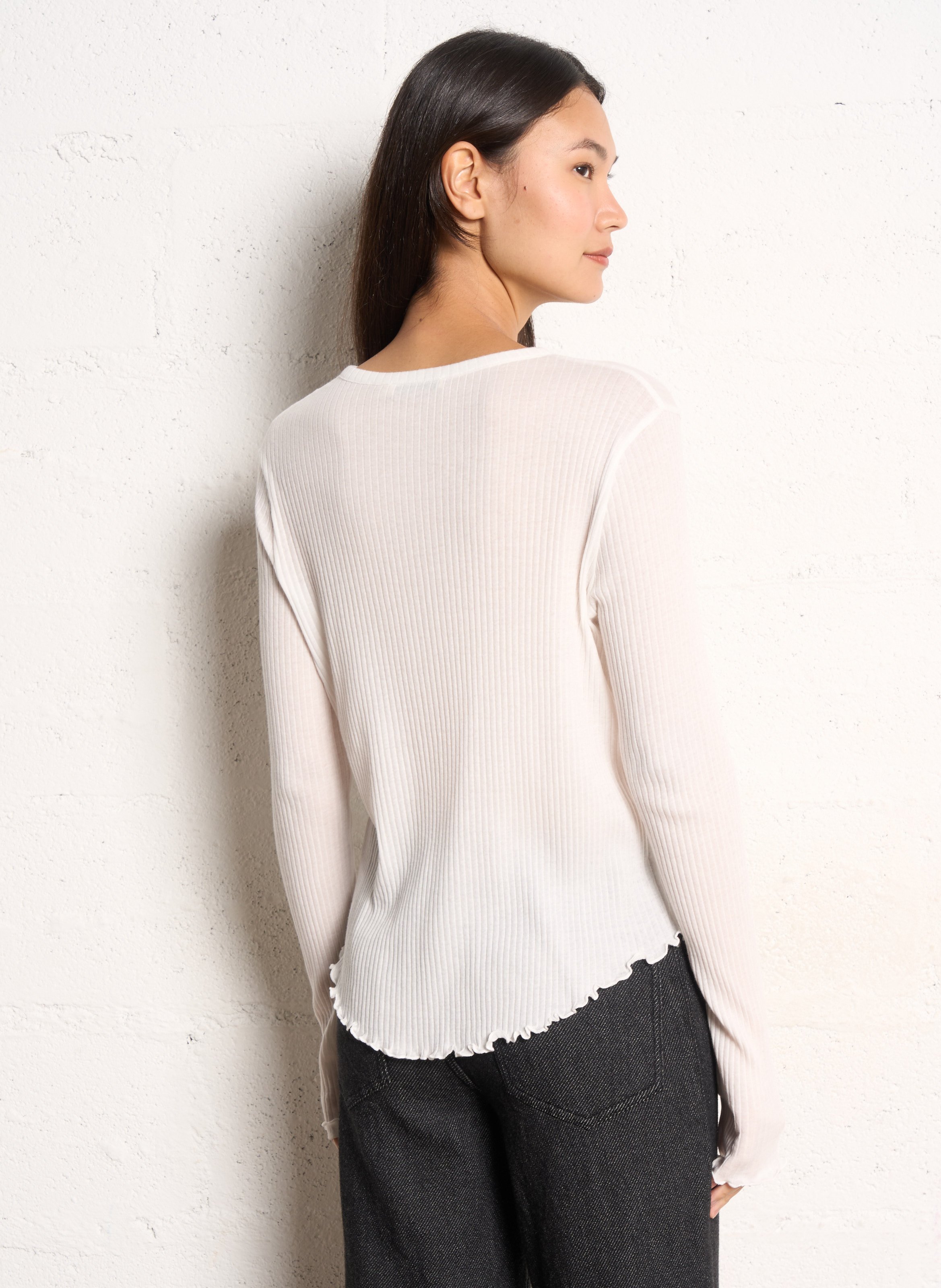 Effen geribbeld T-shirt met knopen THE NEW SOCIETY Wit