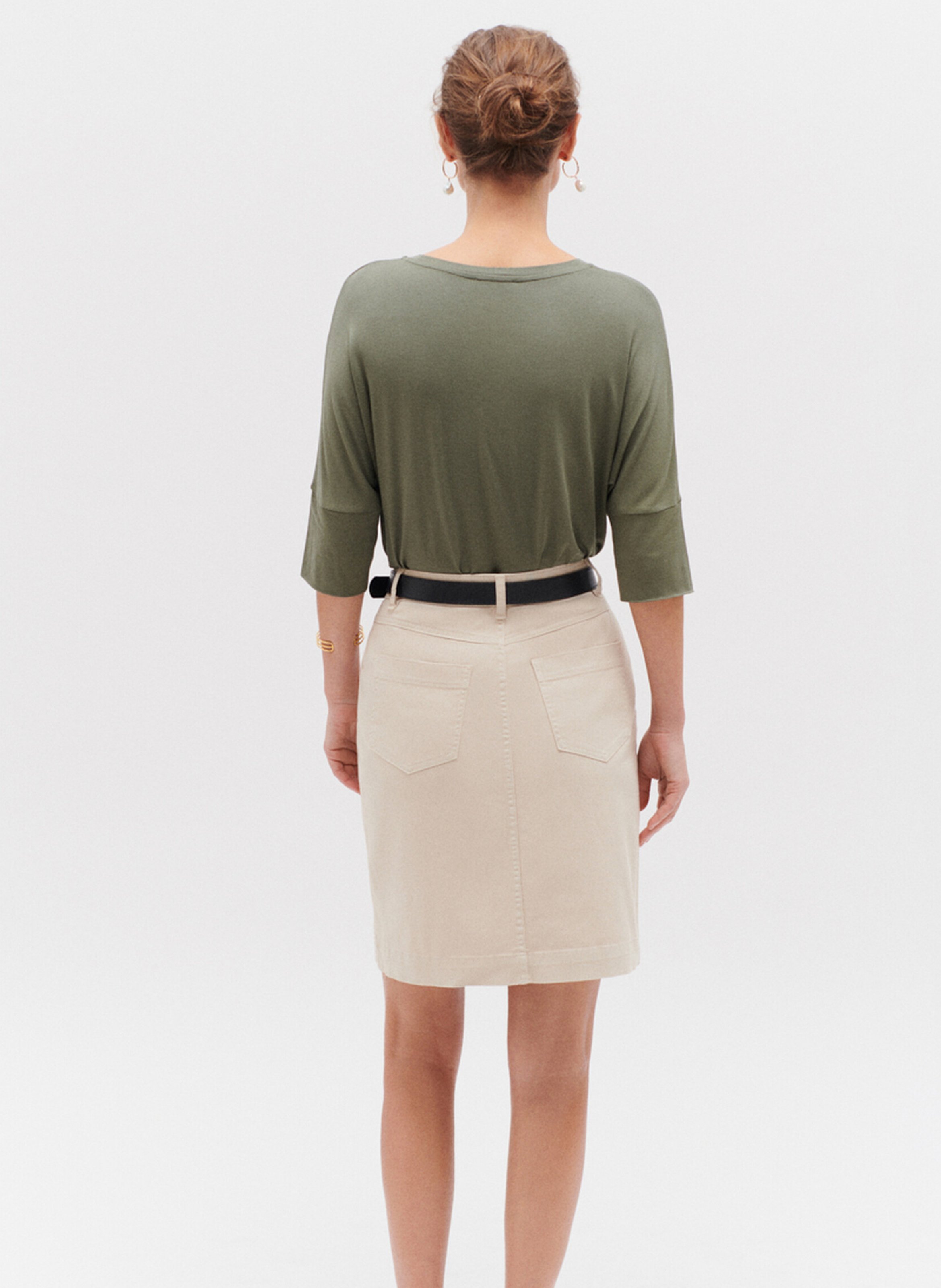 Halflange rok van katoenmix Beige