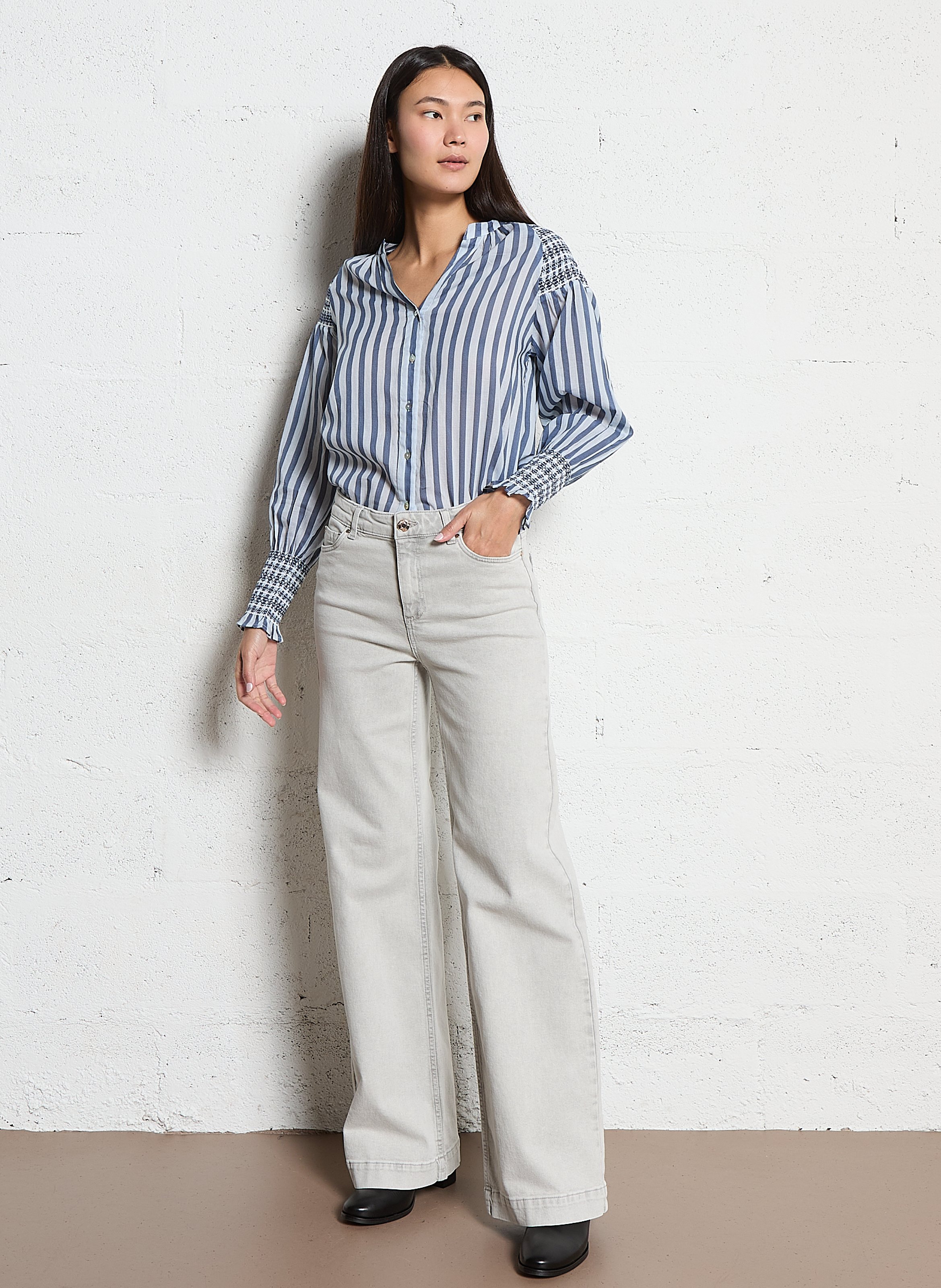 Loose-fit V-neck cotton shirt SOPHIE+LUCIE Blue