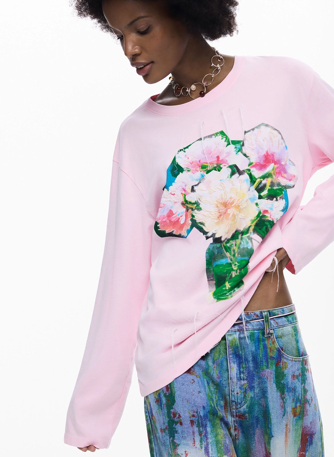 Tee-shirt col rond en coton DESIGUAL Rouge