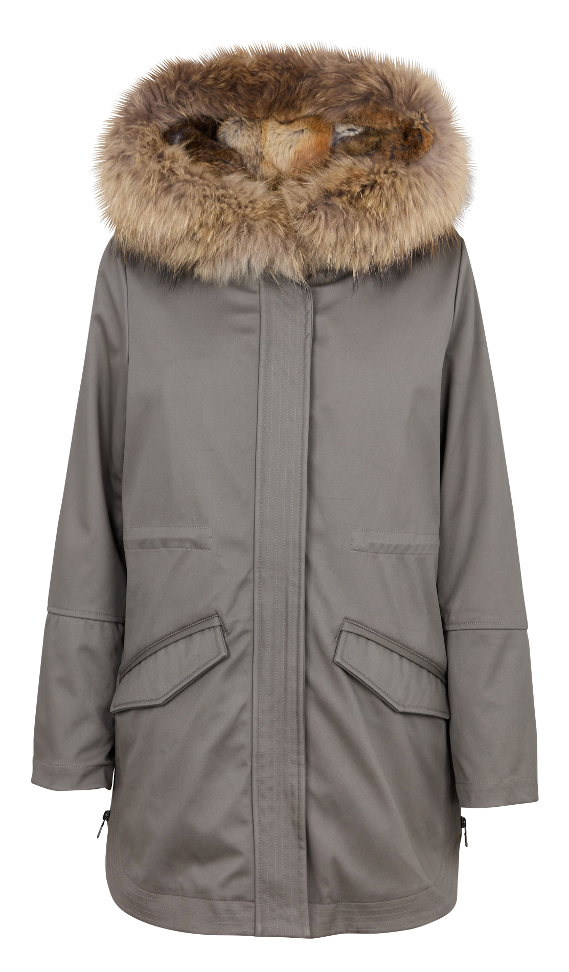 Mittellanger Parka mit Kapuze aus Pelz ZAPA