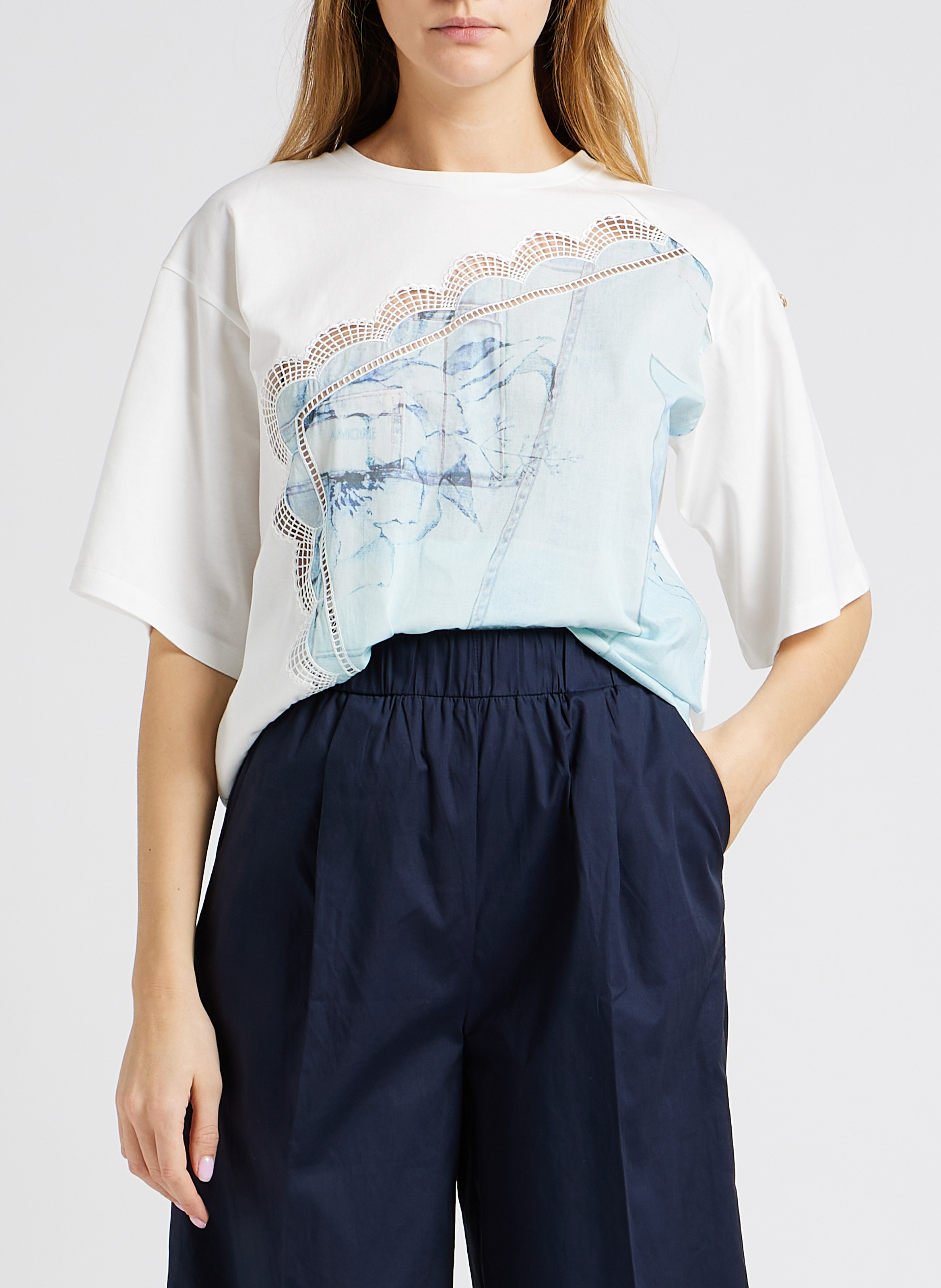 Round-neck printed cotton T-shirt TWINSET White