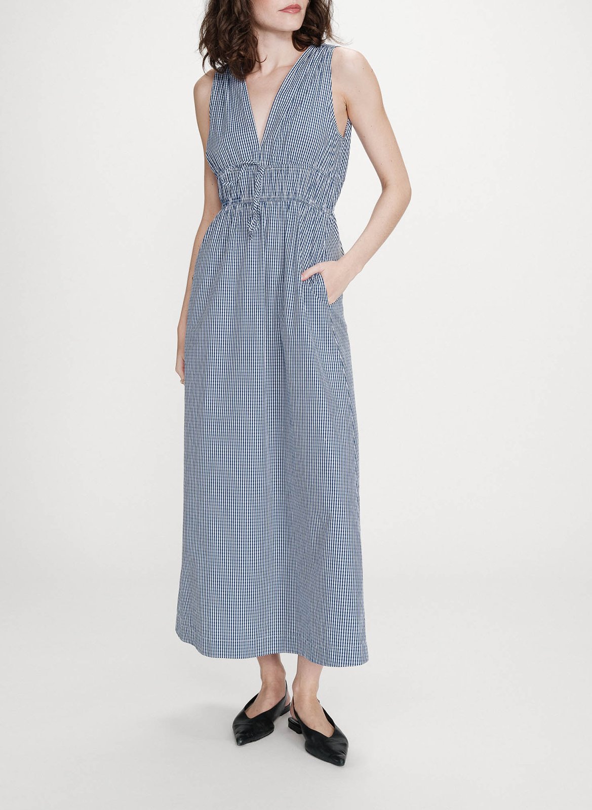 Robe longue col V à carreaux GRACE ET MILA Bleu