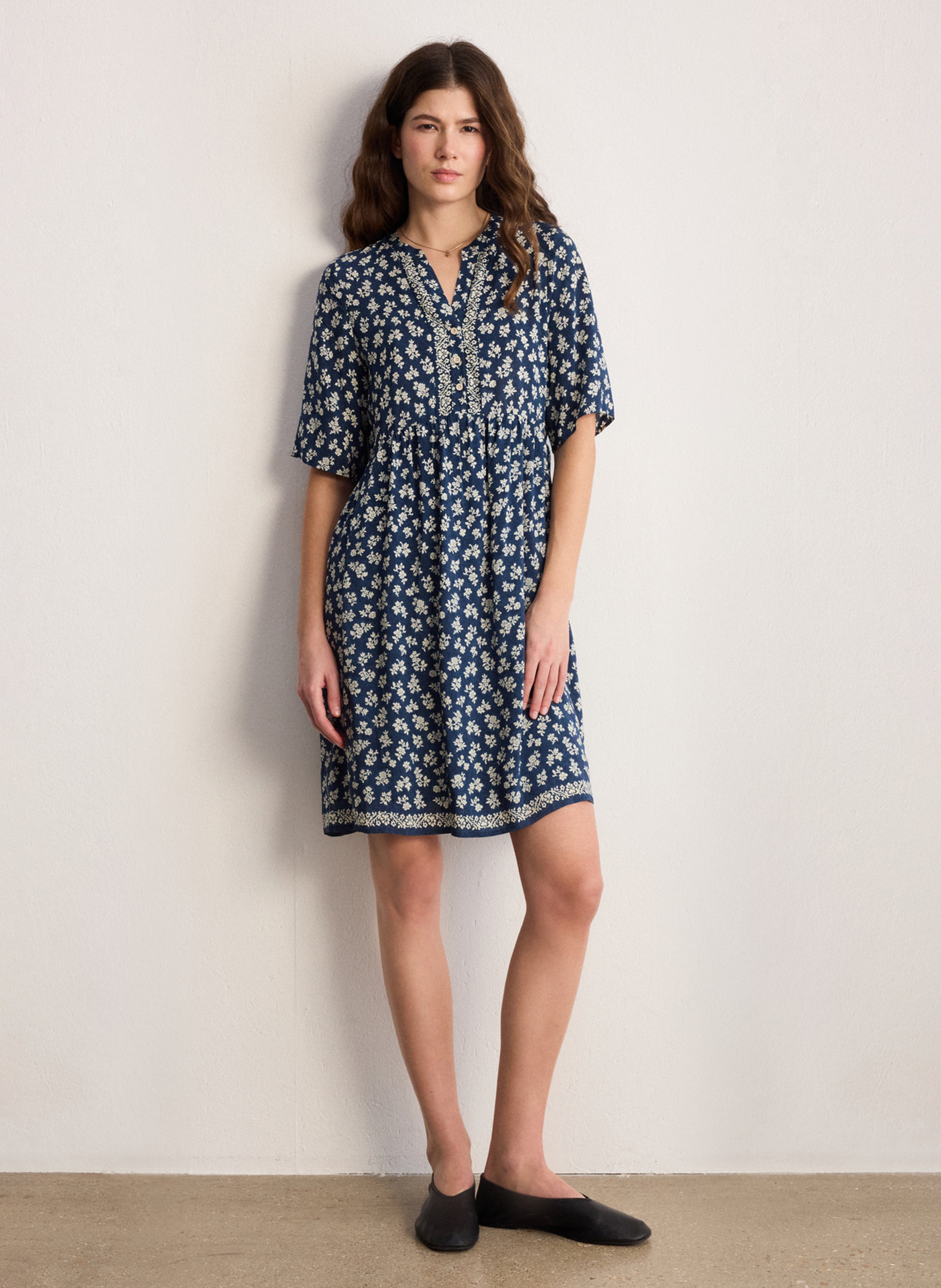 Robe courte col V imprimé PABLO Bleu